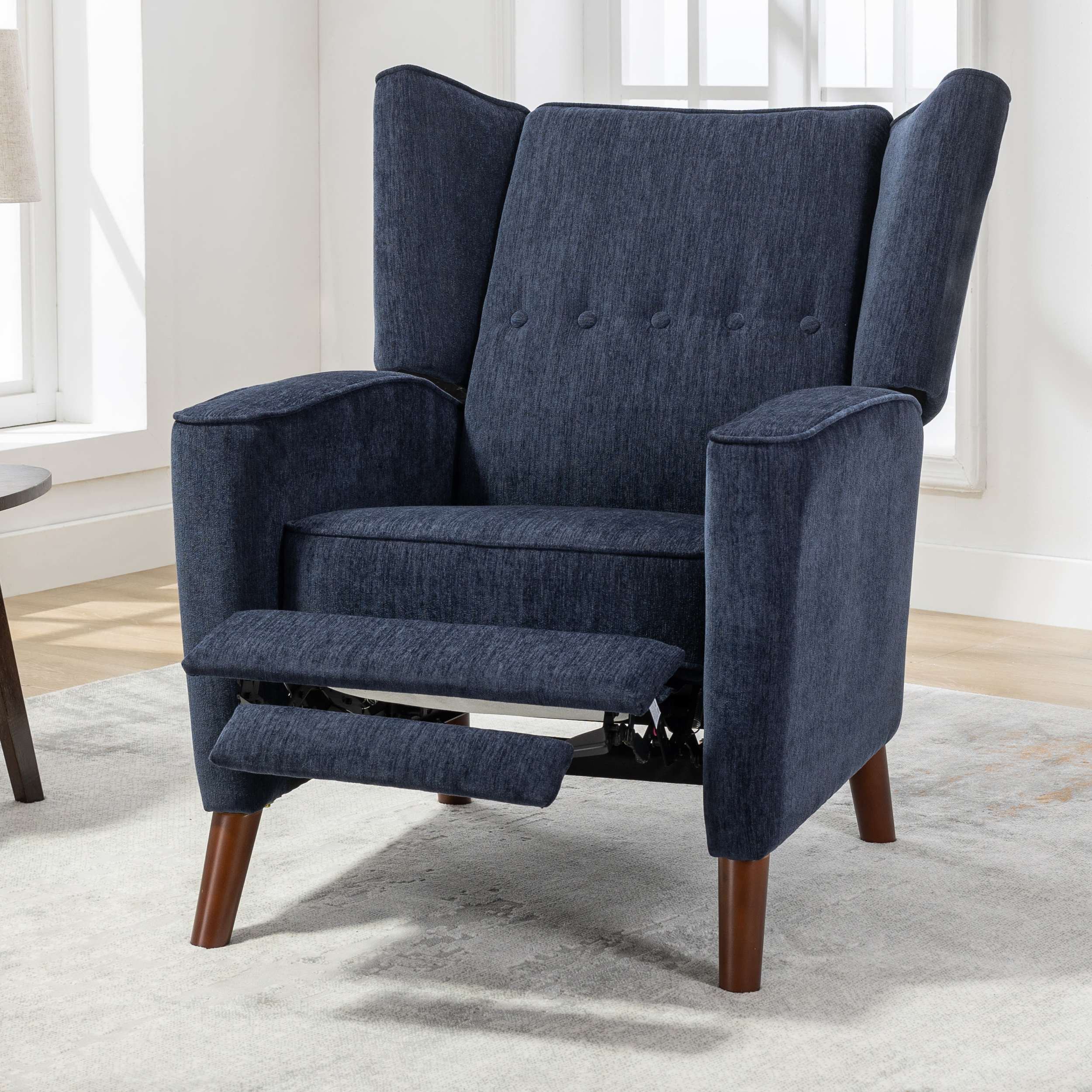 Mid Century Chenille Wingback Recliner Chair with Armrest and Solid ...