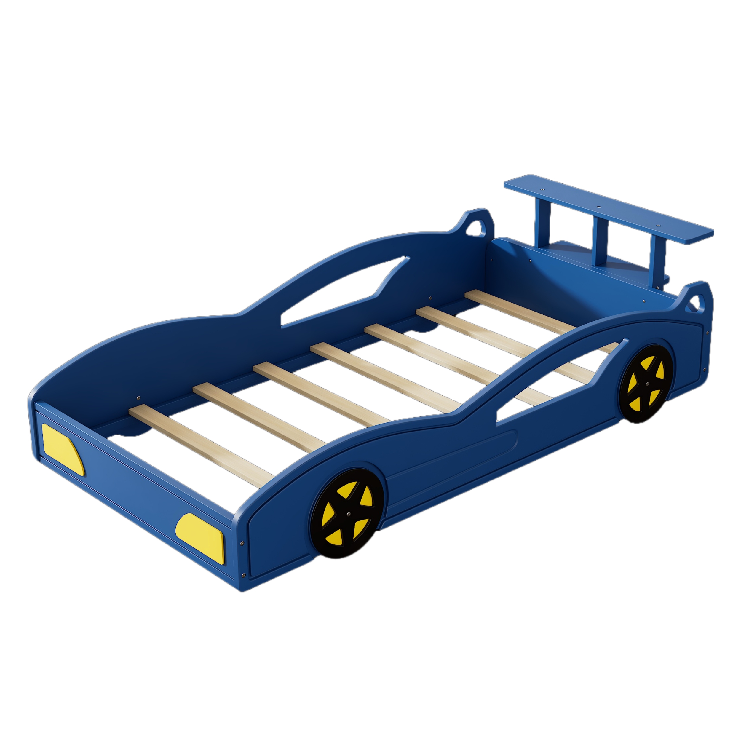 Car-Shaped Platform Twin Bed with Wheels and Storage Space, Blue