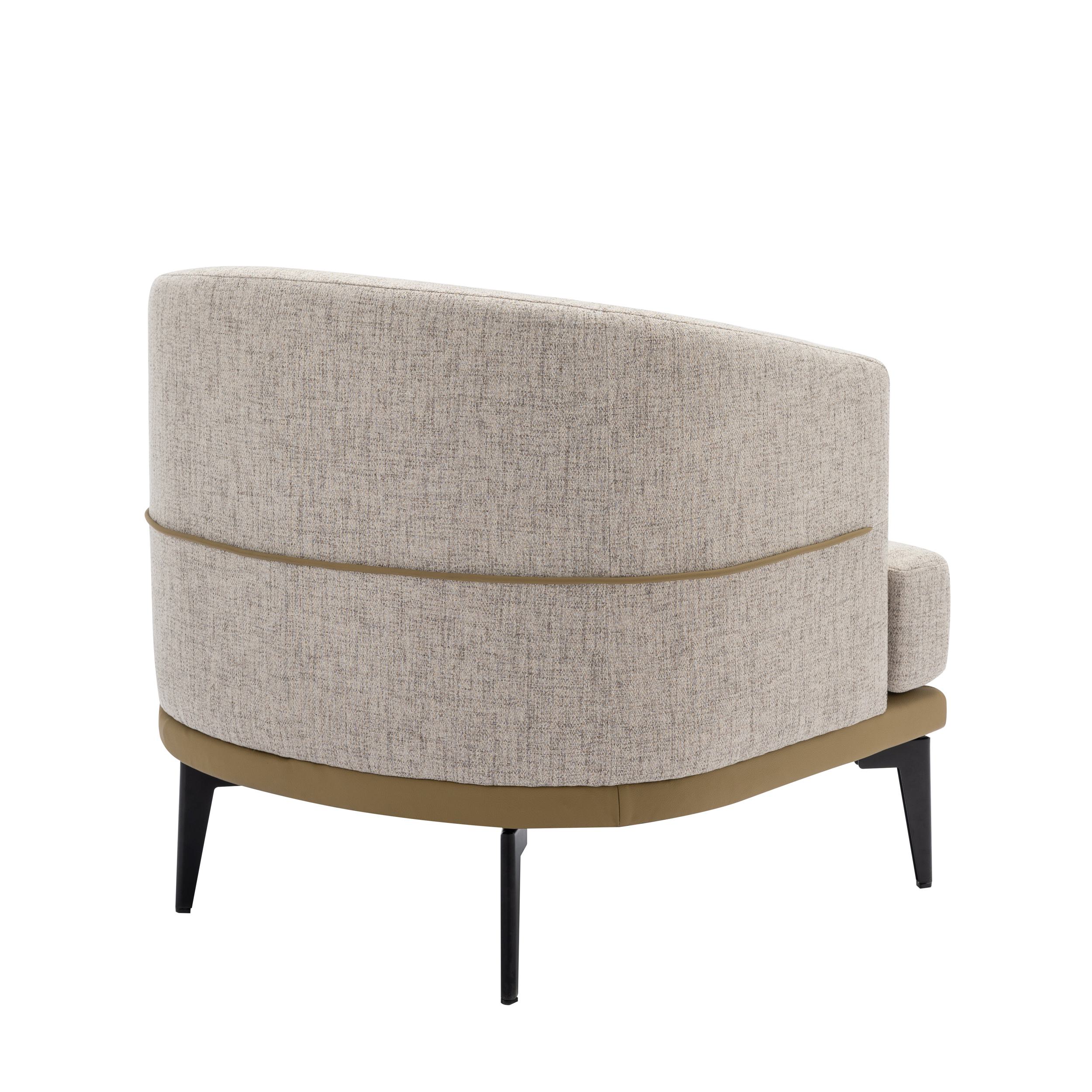 Upholstered Round Armchair with Sturdy Metal Legs and Thick