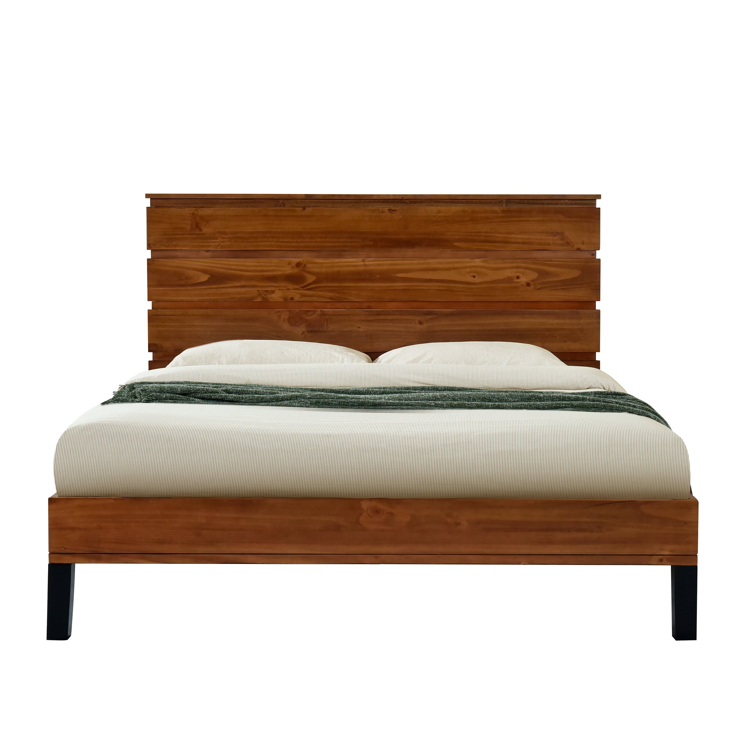 Mid-Century Double Bed Frame with 6-Piece Wood Headboard, Platform Frame for Bed with Natural Wood Grain, 78.54" x 11.61" x 10.63", Brown | Aosom.com 5