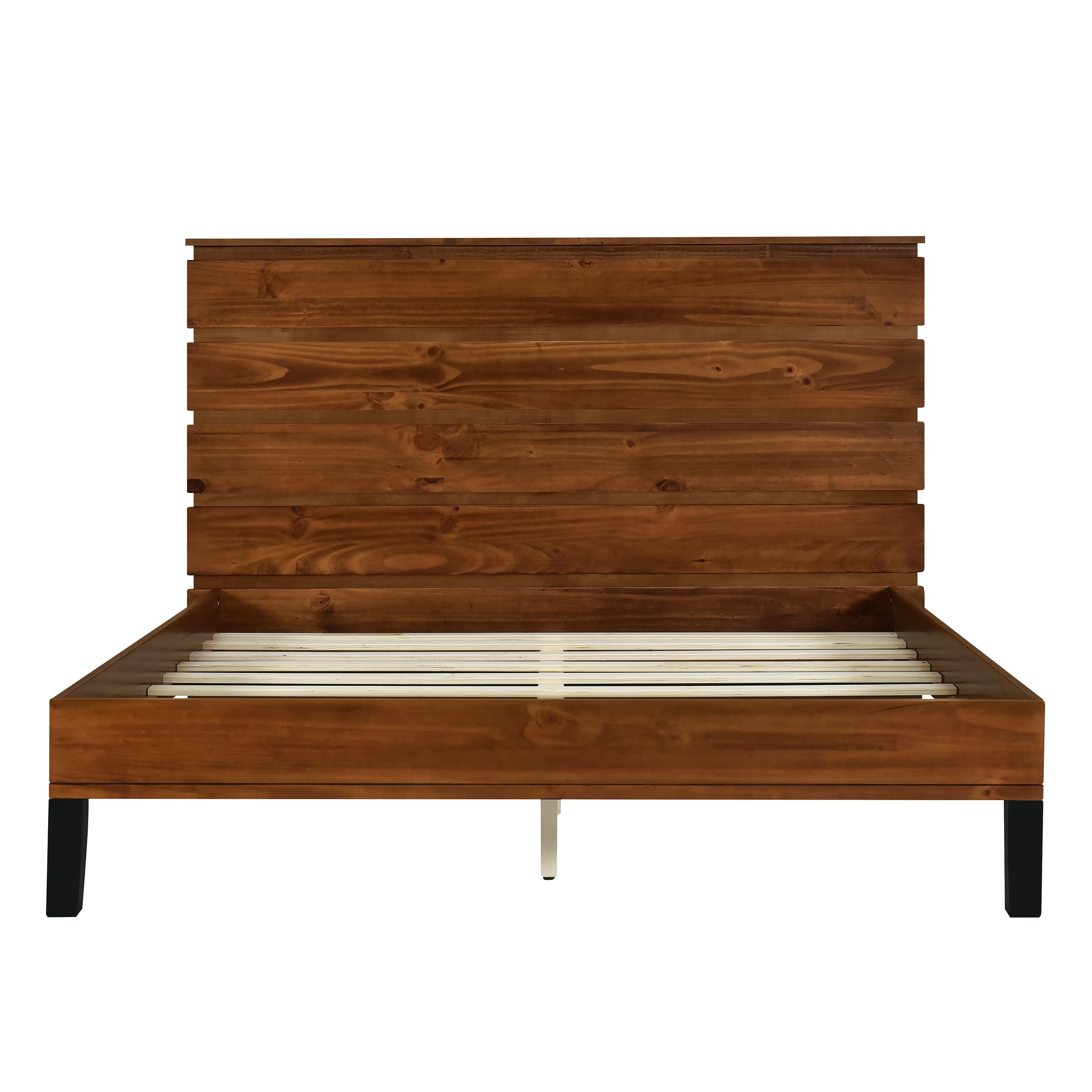 Mid-Century Double Bed Frame with 6-Piece Wood Headboard, Platform Frame for Bed with Natural Wood Grain, 78.54" x 11.61" x 10.63", Brown | Aosom.com 6