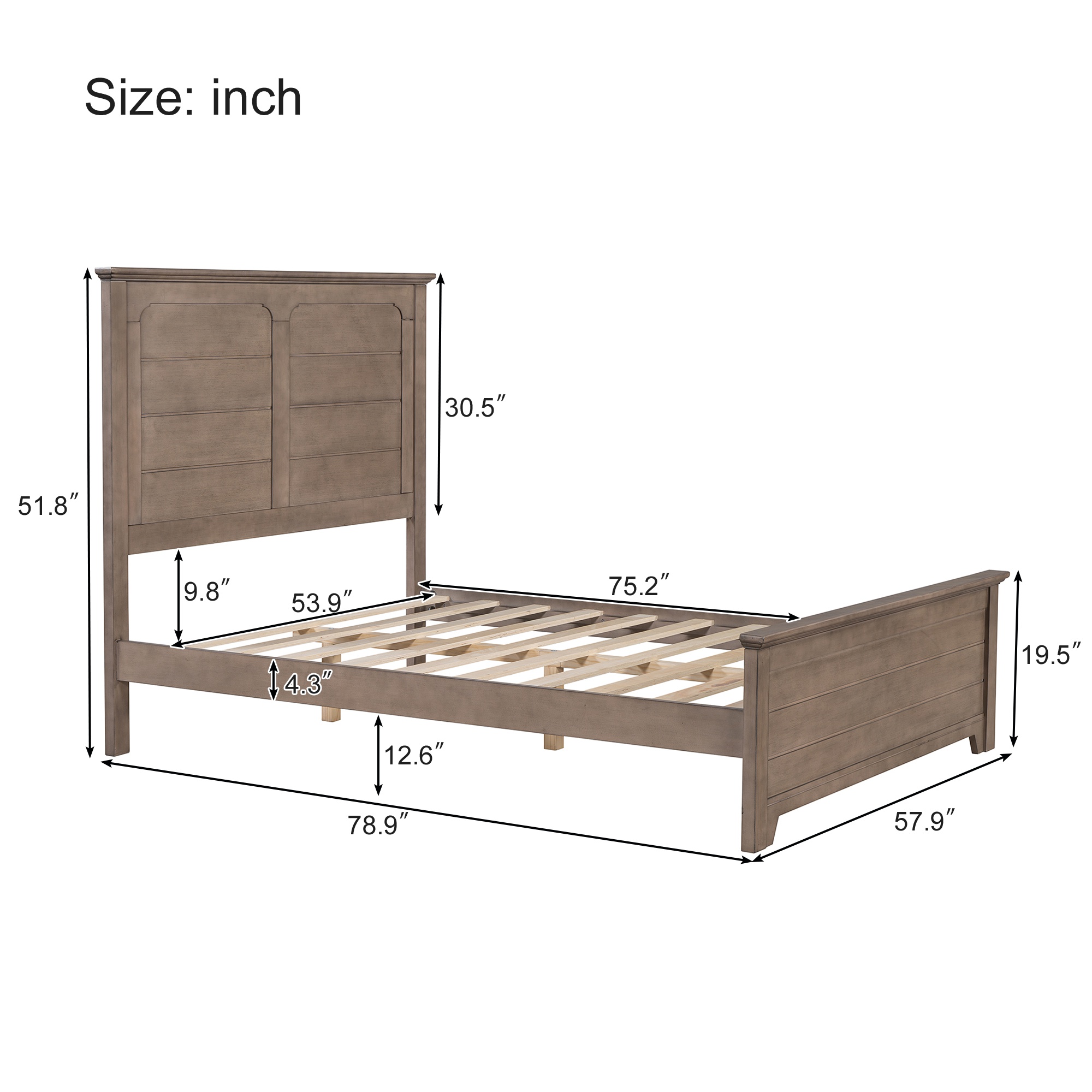 Double Bed Frame with Wood Headboard and Footboard, Platform Frame for Bed with Farmhouse Style, 78.9" L x 57.9" W x 51.8" H, Ash Brown | Aosom.com 1