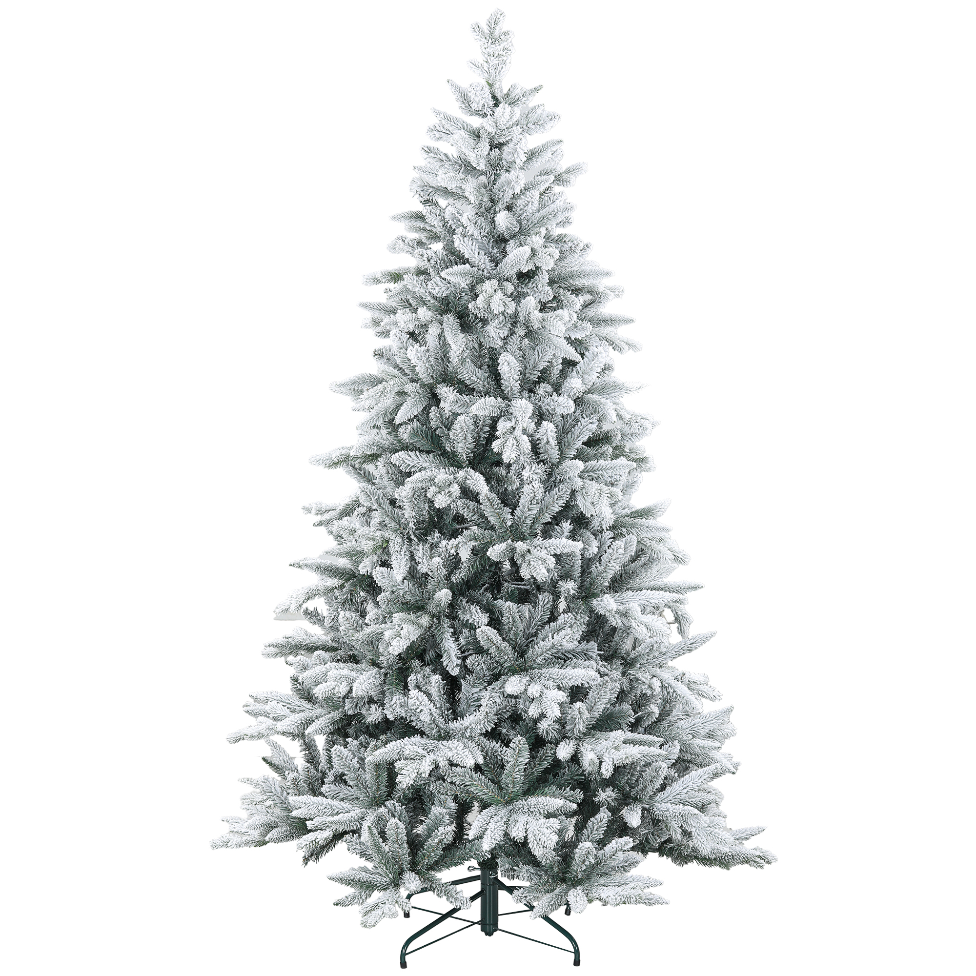 HOMCOM 7ft Artificial Flocked Christmas Tree with Snow Tips, Easy Assembly, Hinged Xmas Tree for Home Office Holiday | Aosom.com
