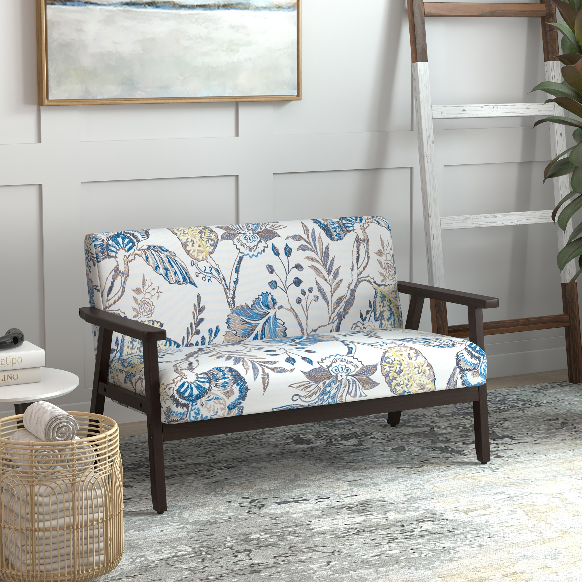 HOMCOM Compact Loveseat Sofa Couch Linen Fabric Double Seat Sofa with ...