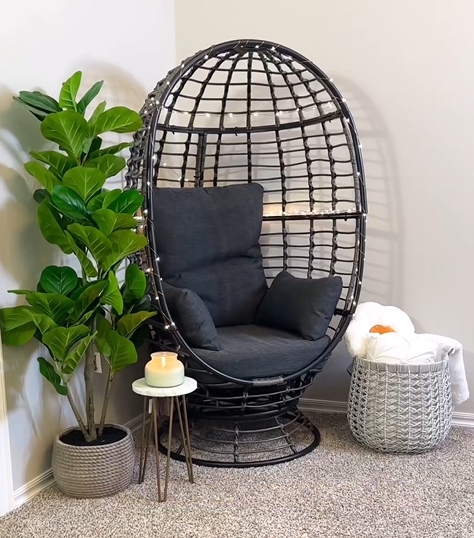 Swivel Teardrop Chair Indoor Outsunny Wicker Egg Chair, 360