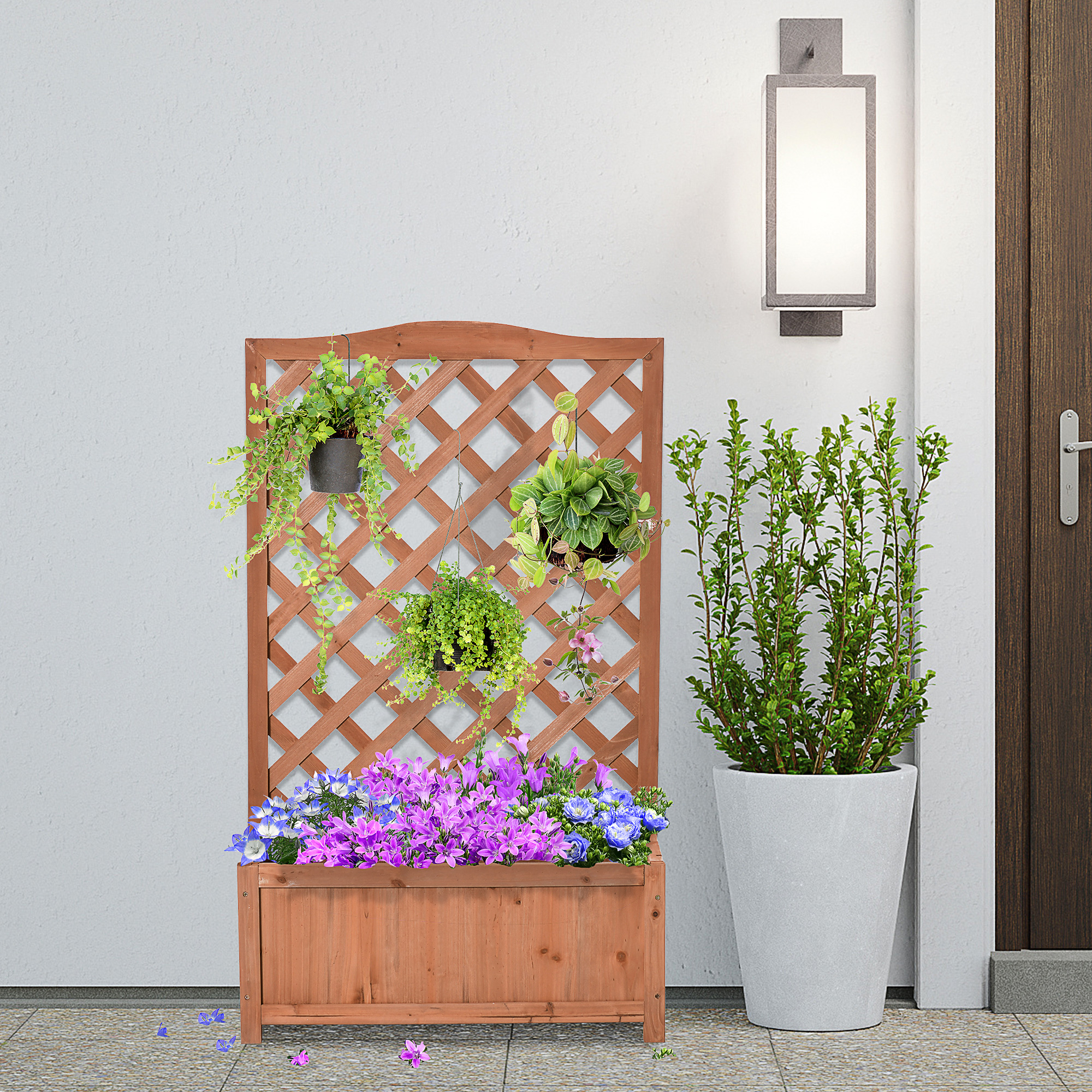 Outsunny 28" x 11" x 46" Raised Garden Bed Wood Planter Box with Trellis  for Vine Climbing, to Grow Vegetables, Herbs, and Flowers for Backyard,  Patio, Brown Trellis, | Aosom