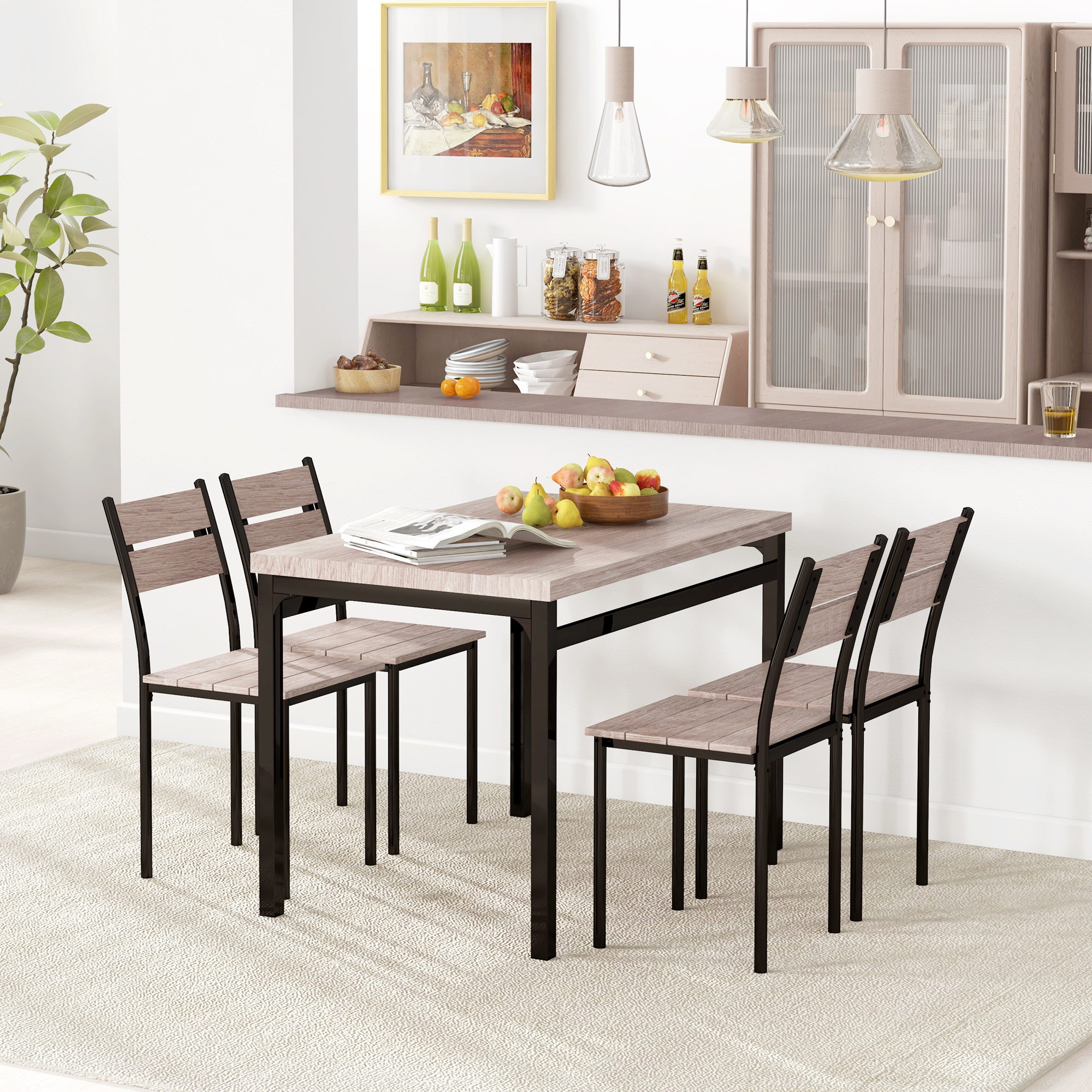 HomCom 5 Piece Dining Table Set Wooden Bar Dining Set Kitchen Counter ...