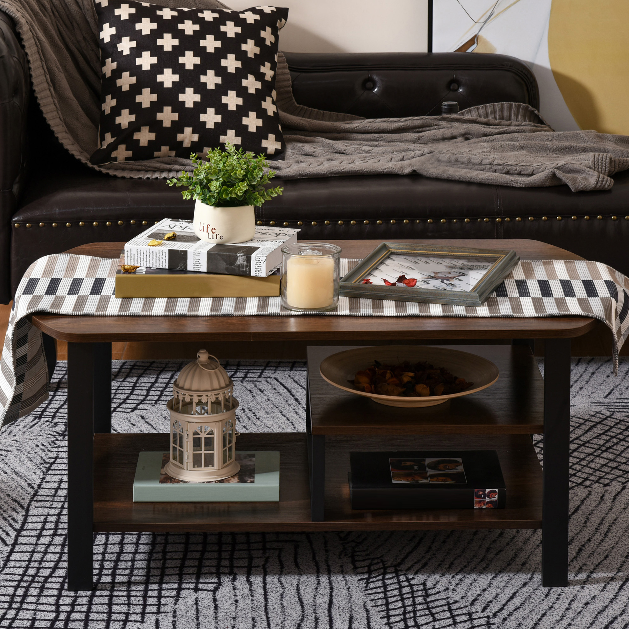 HOMCOM Vintage Industrial Coffee Table with Under-Top Storage