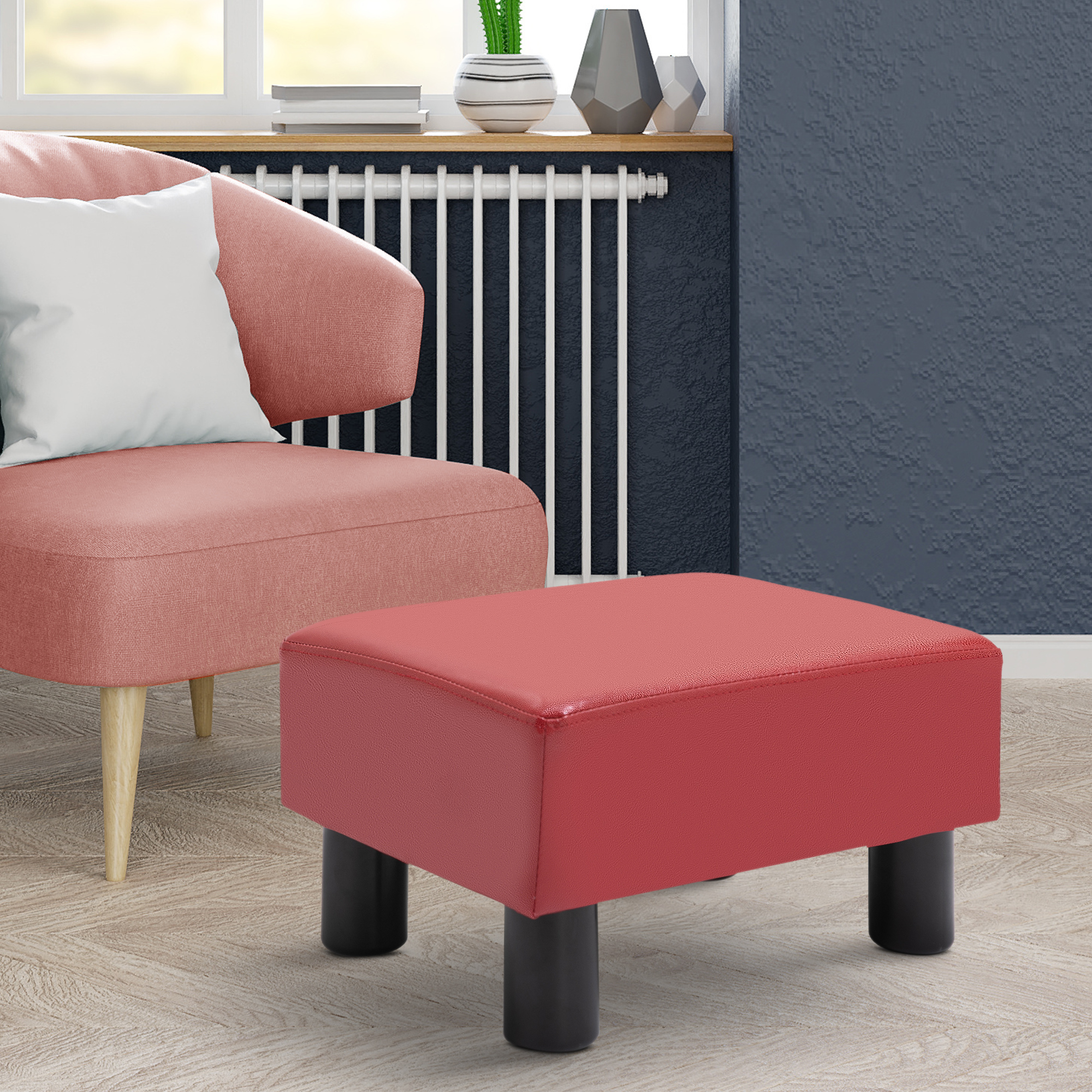 HOMCOM Modern Faux Leather Upholstered Rectangular Ottoman