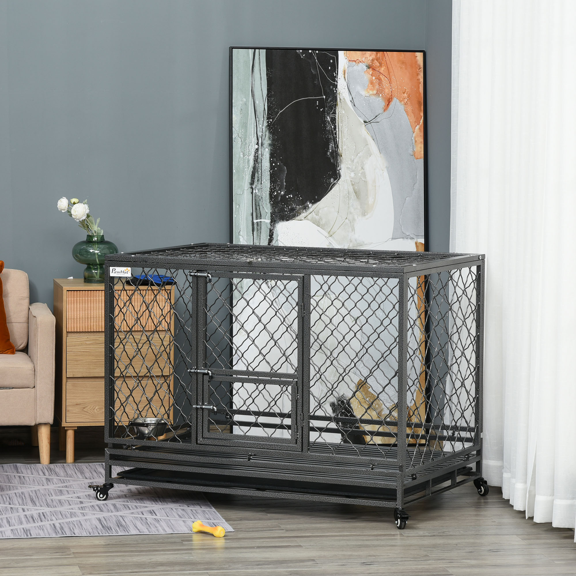 PawHut Large Dog Cage Puppy Kennel w/ Wheels & Lockable Door
