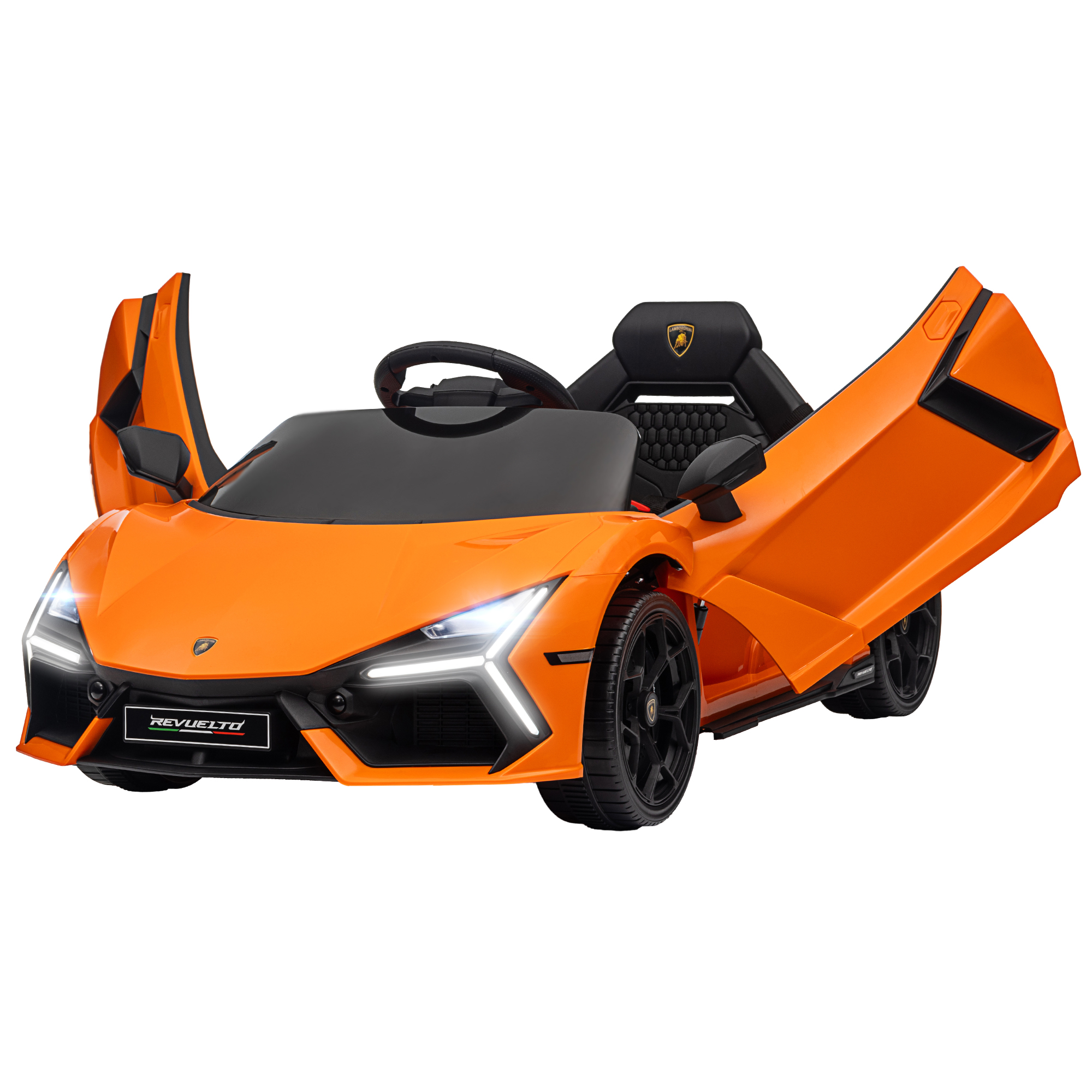 Qaba Lamborghini Revuelto Licensed 12V Kids Ride on Car Electric Car w/ Hydraulic Doors, Remote, Training Wheels, Orange | Aosom.com