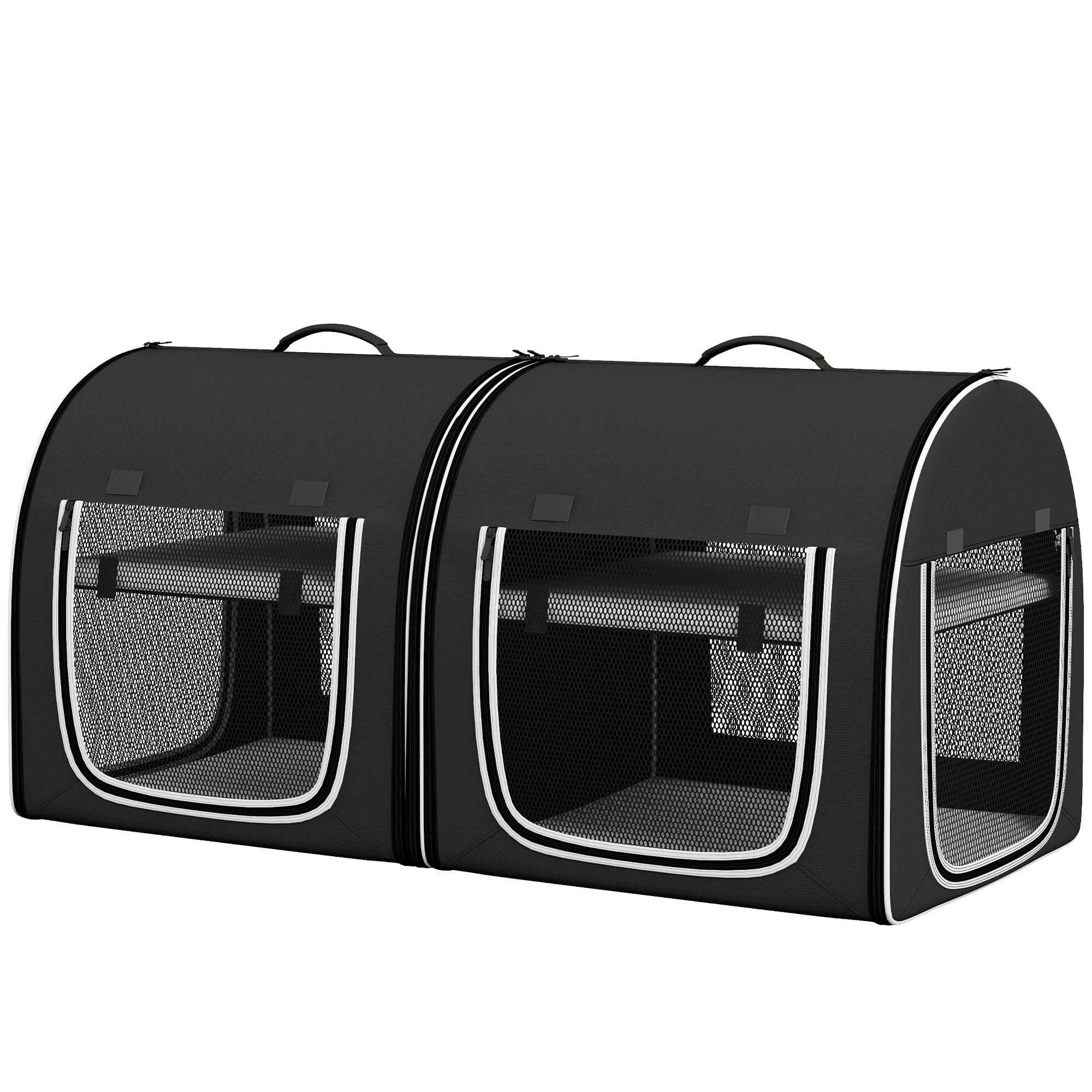 PawHut 39 Portable Soft 2 Sided Pet Cat Carrier with Divider, Two Compartment, Soft Cushions, &amp; Storage Bag, Black | Aosom.com