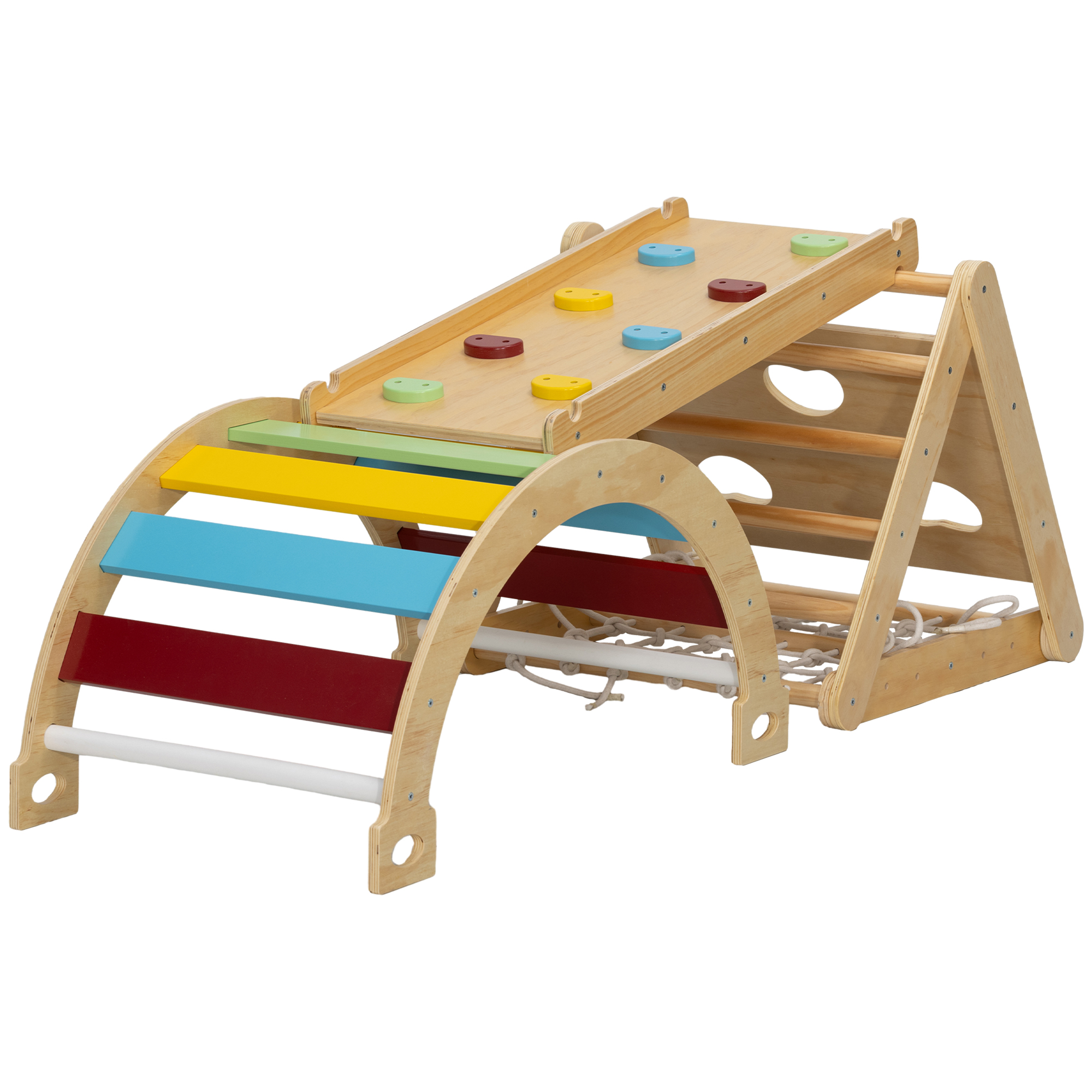 Qaba Infant Climbing Toys, 7 In 1 Foldable Pikler Triangle Set with Arch &amp; Ramp Ladder for 18-48 Months, Multicolored | Aosom.com