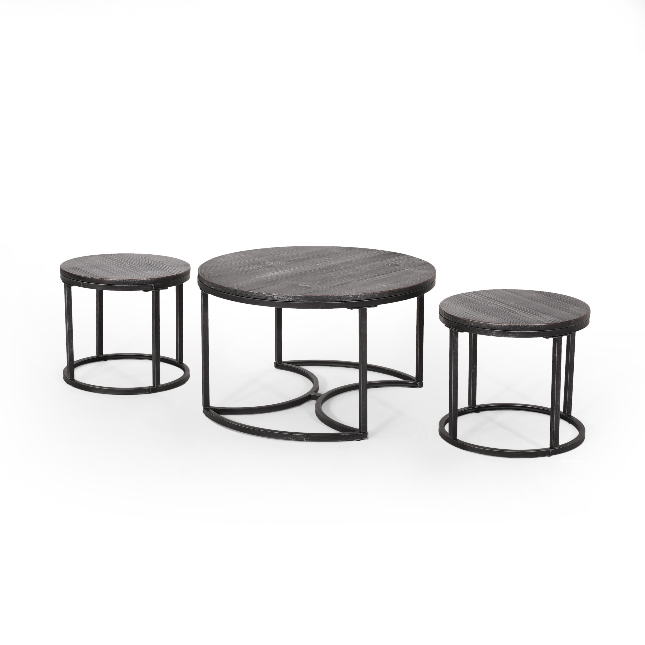 Curated visual reference: Picture Idea: Modern Industrial Fir Wood Nested Coffee Table Set Black Silver