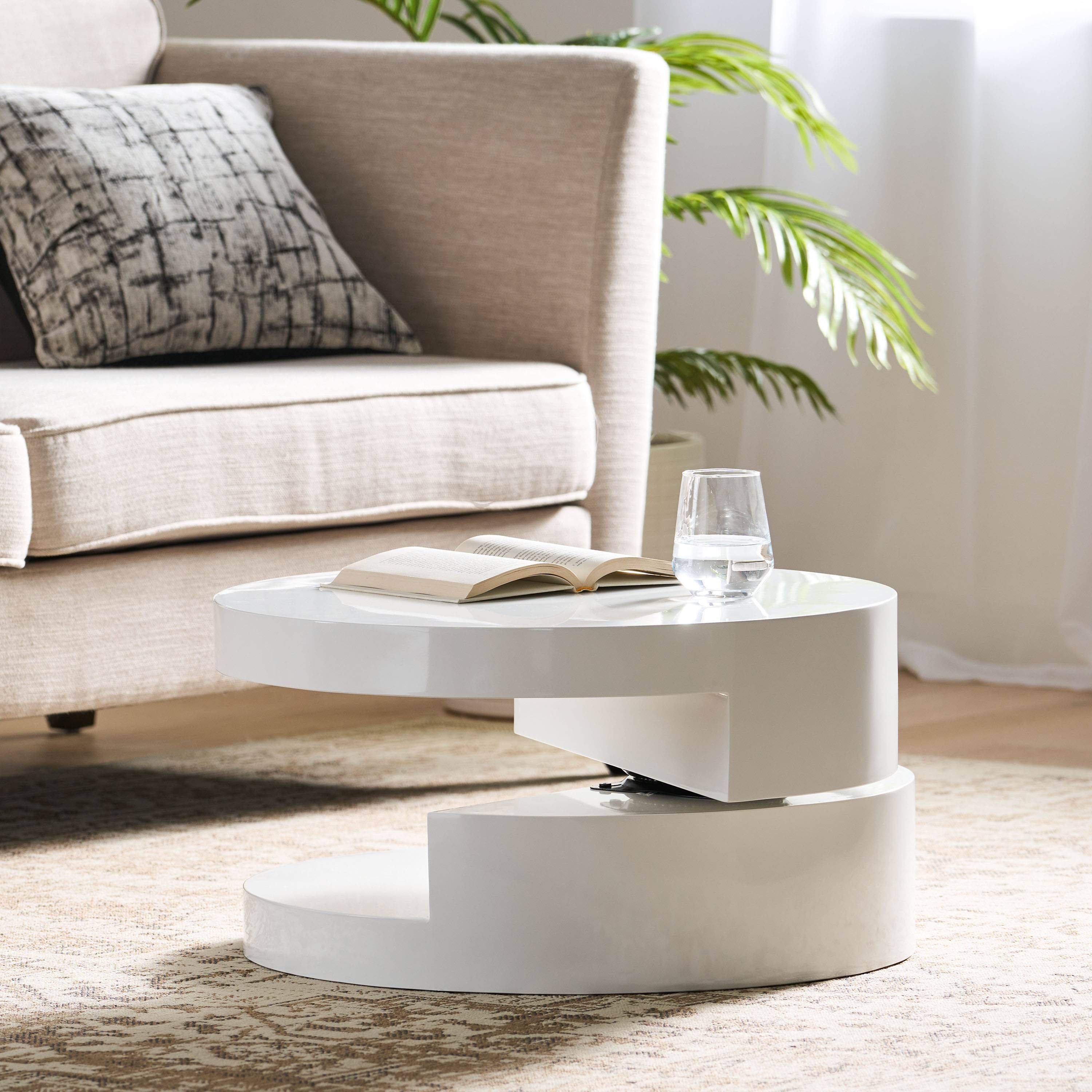 Rotating Modern Table Modern Rotating Coffee Table with 2 Circular Swivel Levels, White ...