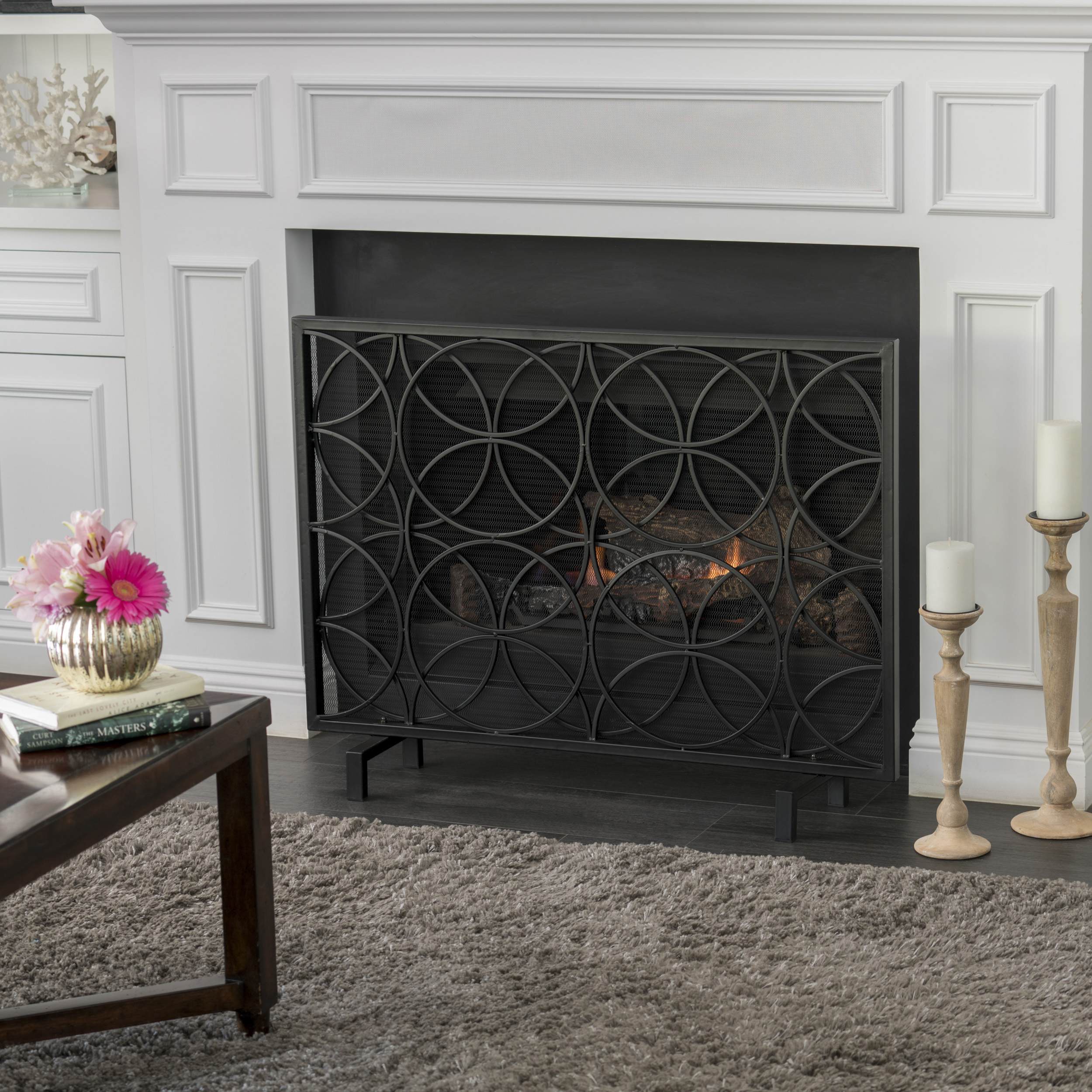 Stylish Single Panel Iron Fireplace Screen with Durable Iron Frame