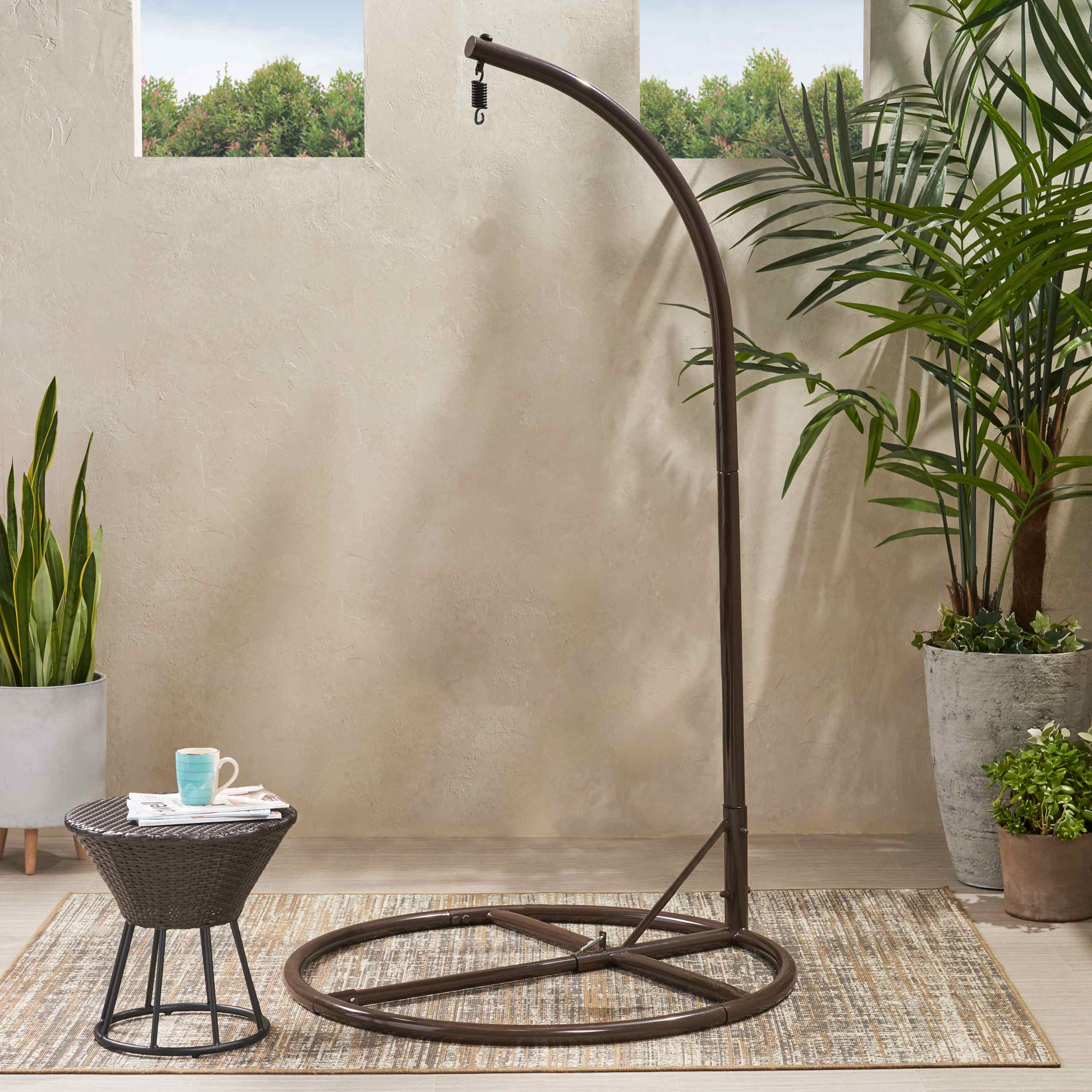 Iron Hammock Chair Stand with Durable Powder-Coated Frame, Weather Resistant, Compatible with Most Hanging Chairs, 44 x 44 x 80, Brown | Aosom.com
