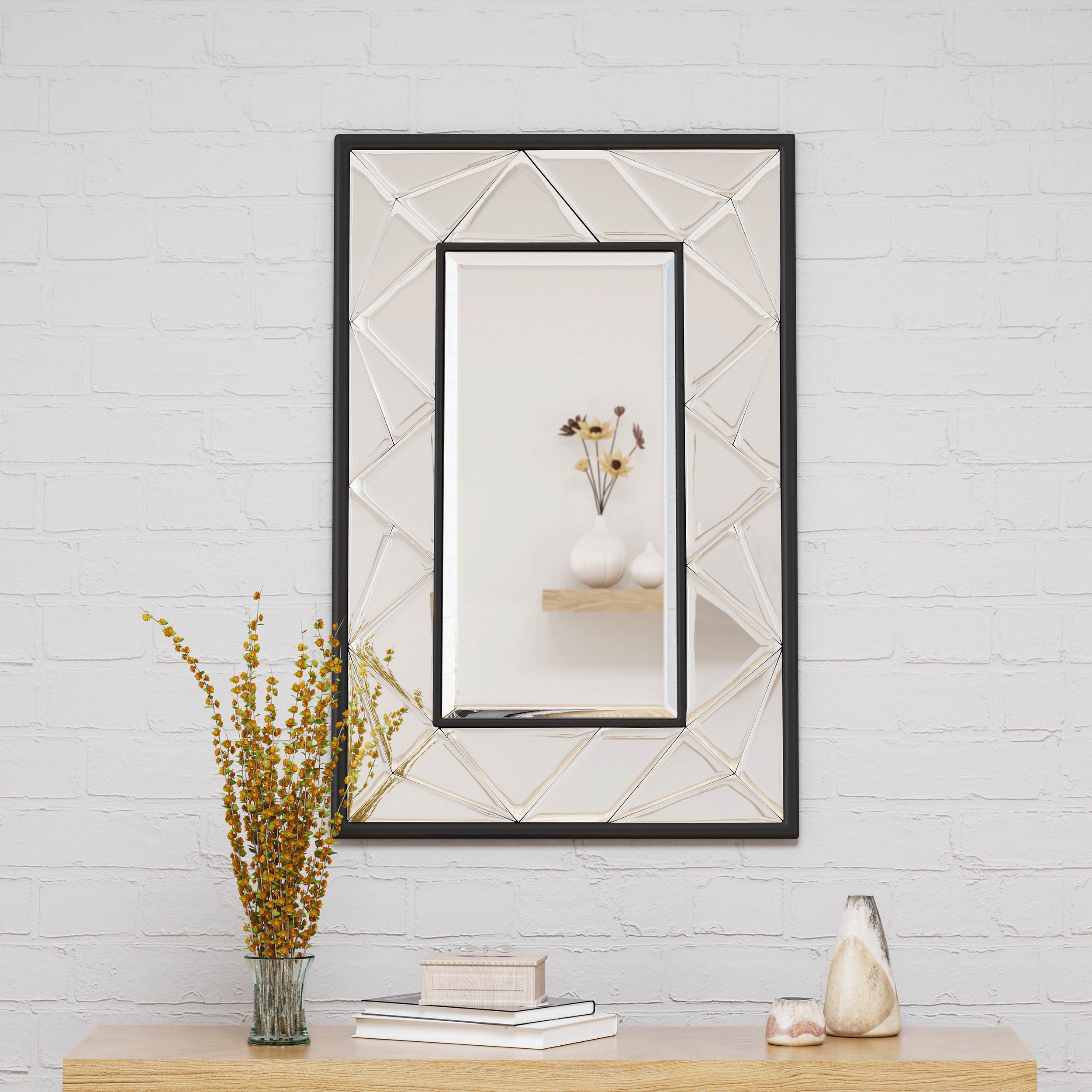 Full Length Modern Rectangle Wall Mirror with Faux Wood Frame, Tempered Glass, No Assembly Required, 3.6 L x 0.8 W x 35.5 H, Clear | Aosom.com