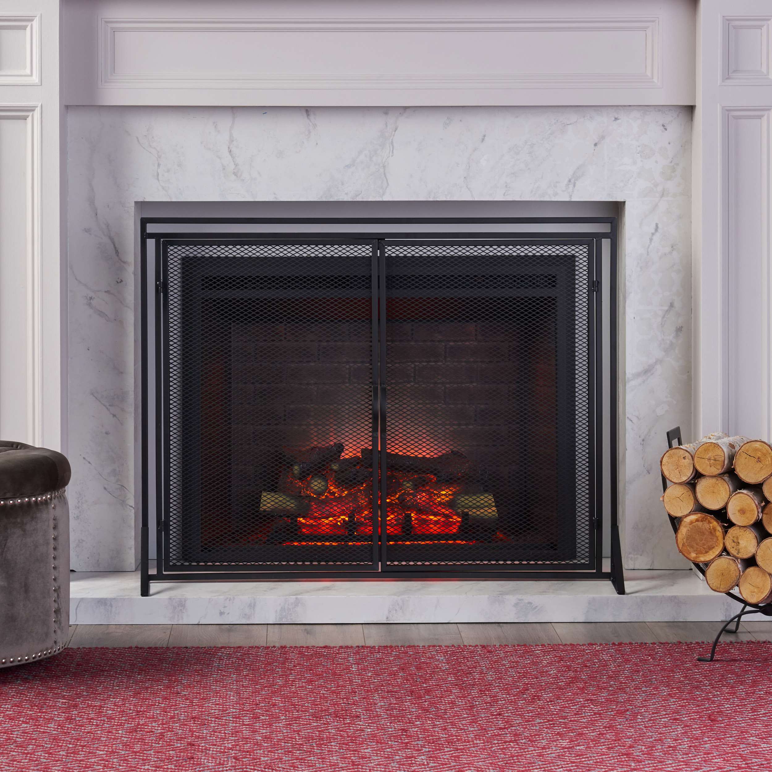 Iron Fireplace Screen with Easy Access Doors, Black | Aosom.com