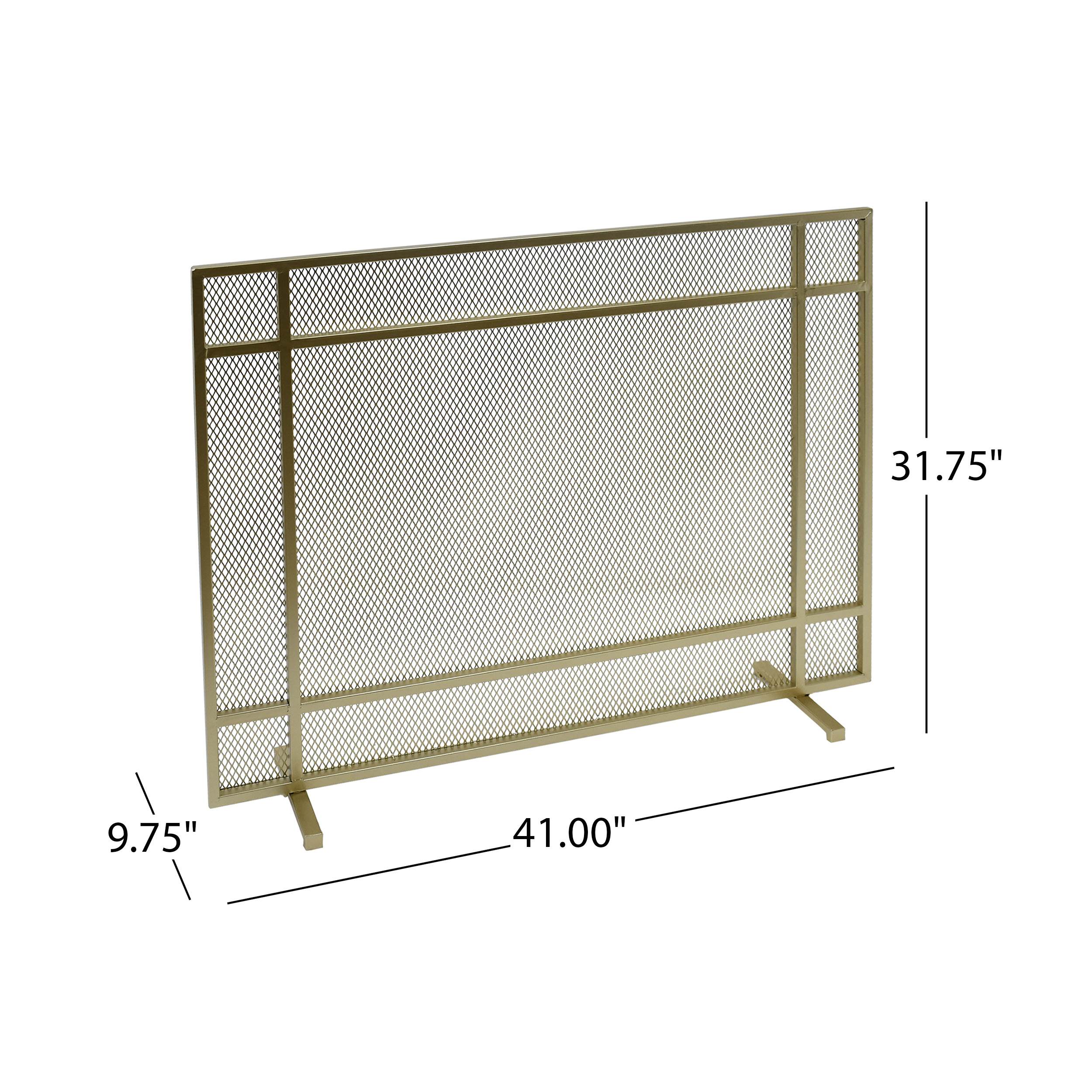 Modern Iron Fire Screen with Single Panel Design and Fine Mesh, Gold ...