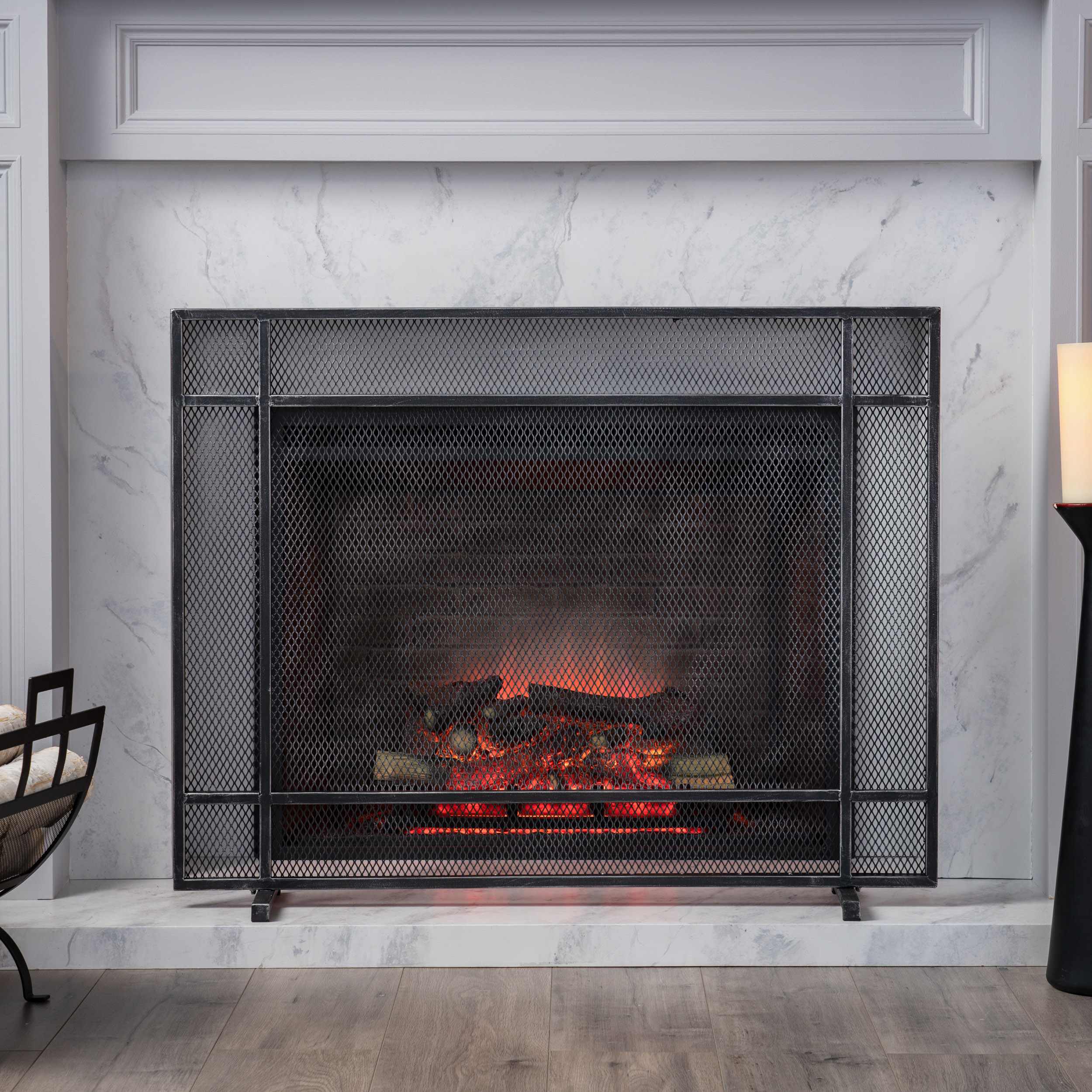 Modern Iron Fire Screen with Single Panel Design and Fine Mesh, Black ...