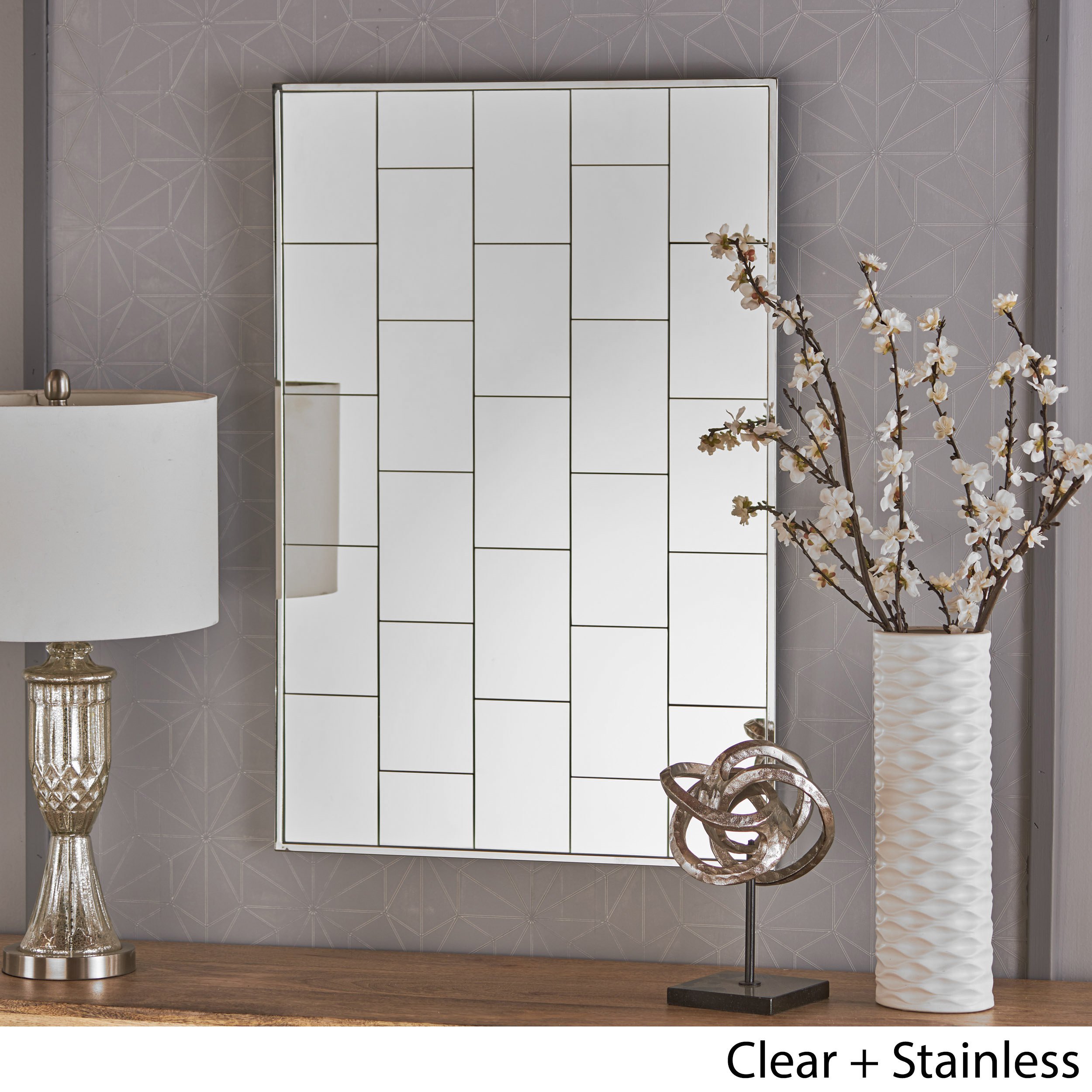 Rectangular Glam Brick Patterned Wall Mirror with Stainless Steel Frame ...