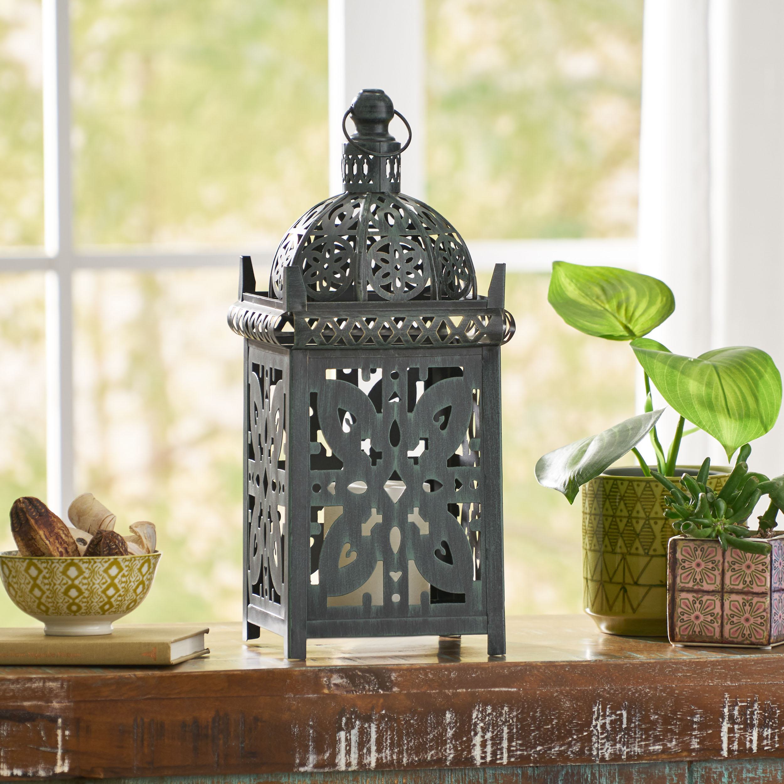 Handcrafted Iron Decorative Lantern with Black Patina Finish, Vintage Shabby Chic Design, Vintage Home Ornaments, 6.75x6.75x15.5, Black | Aosom.com