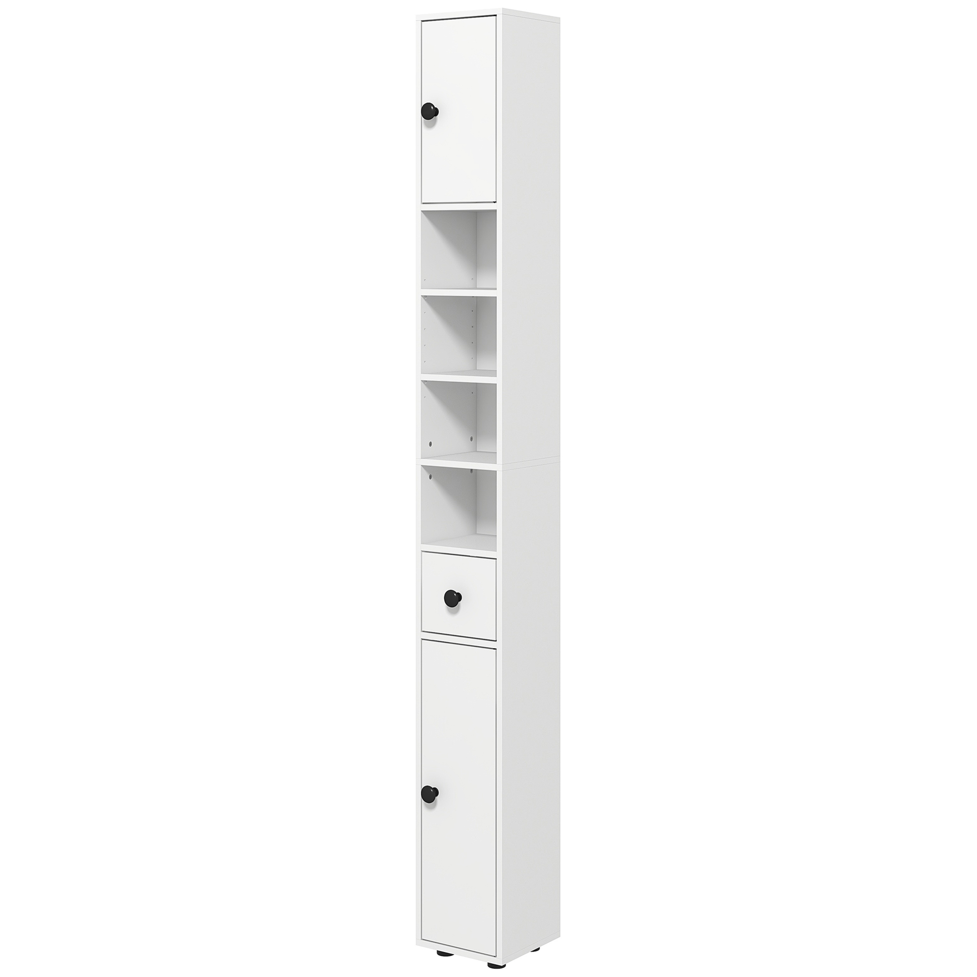 Kleankin Tall Bathroom Storage Cabinet, 71 Narrow with Open Shelves &amp; 2 Door Cabinets, Adjustable Shelves, White | Aosom.com