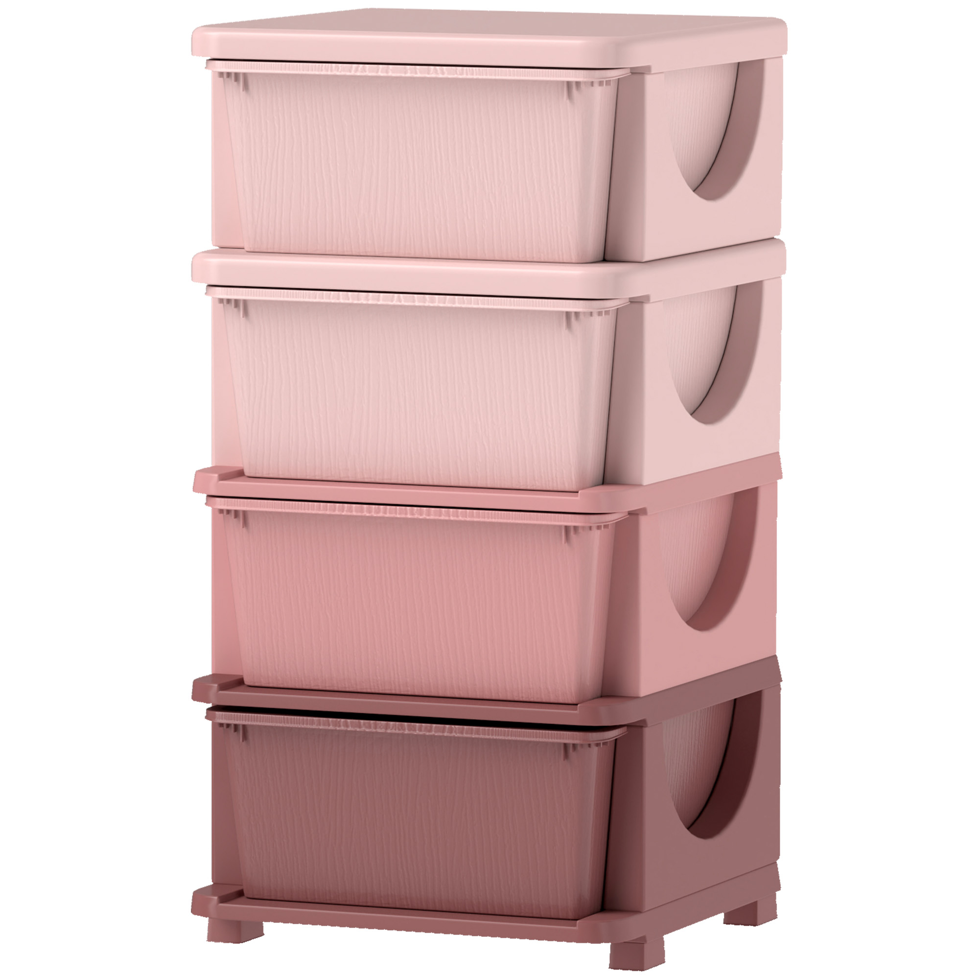 Qaba 30 4 Tier Kids Storage Unit Dresser Tower w/ 4 Drawers, Pink