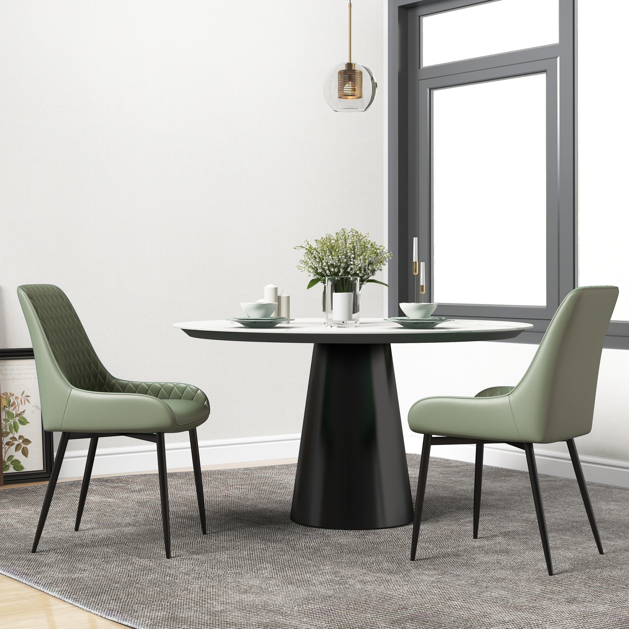 HOMCOM Set of 2 Mid Century Modern Dining Chair PU Leather
