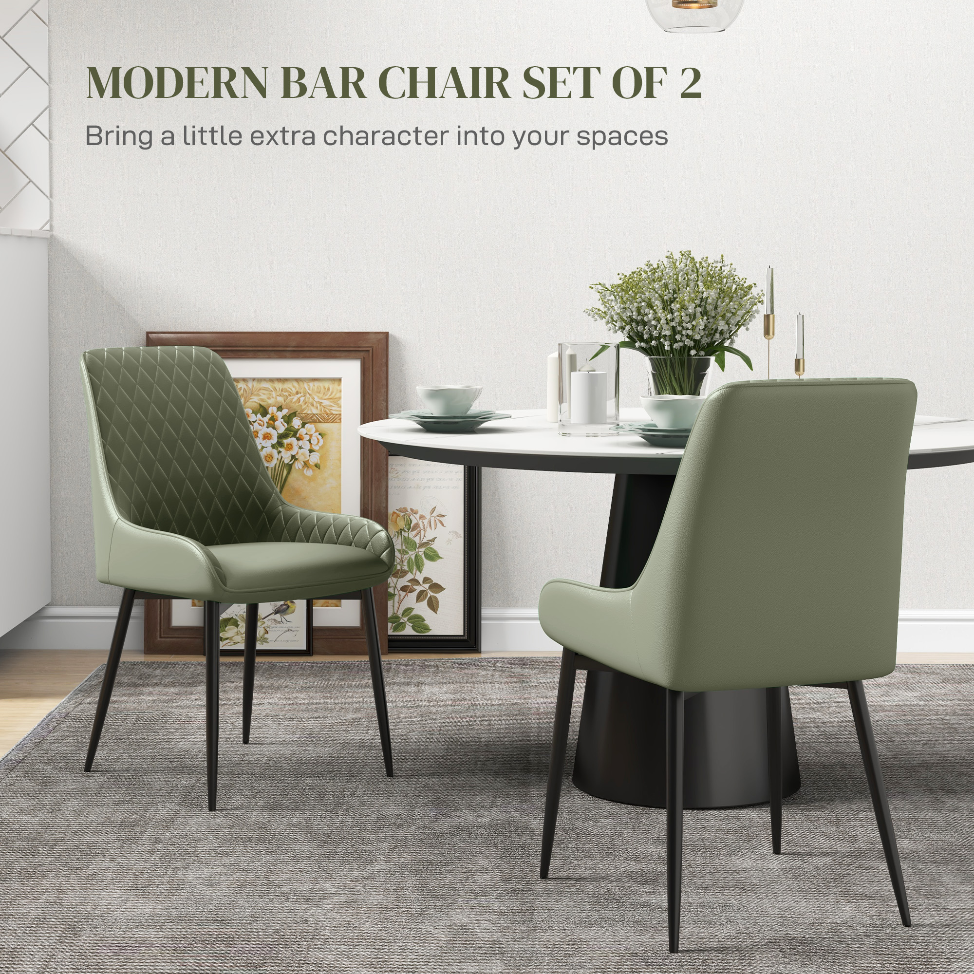 HOMCOM Modern Dining Chairs Set of 2, PU Leather Kitchen Chairs with ...