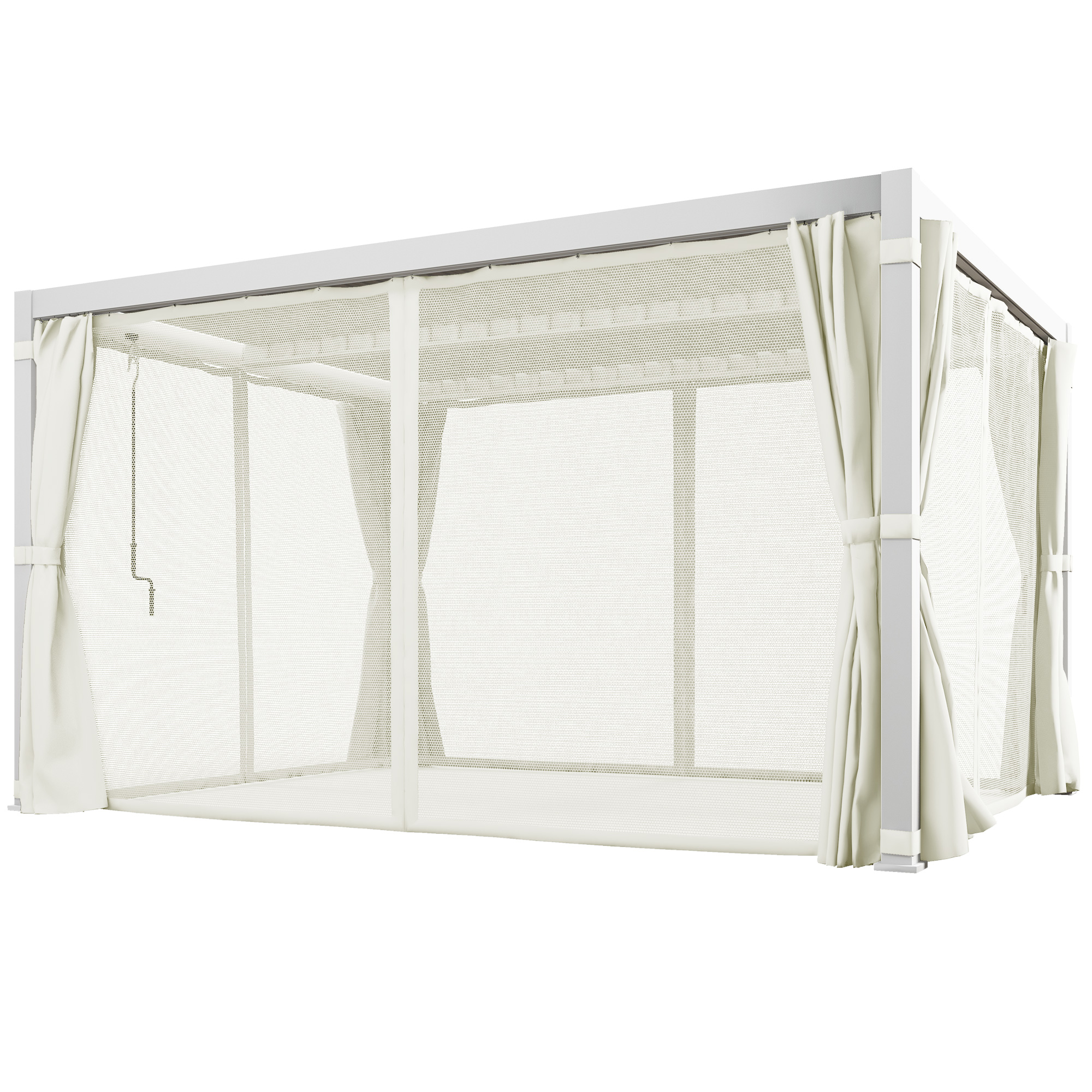 Outsunny 10x13 Aluminum Pergola, with 2 Adjustable Louvred Roofs,Curtains and Nettings, UV-Fighting and Waterproof, for Patio, Cream | Aosom.com