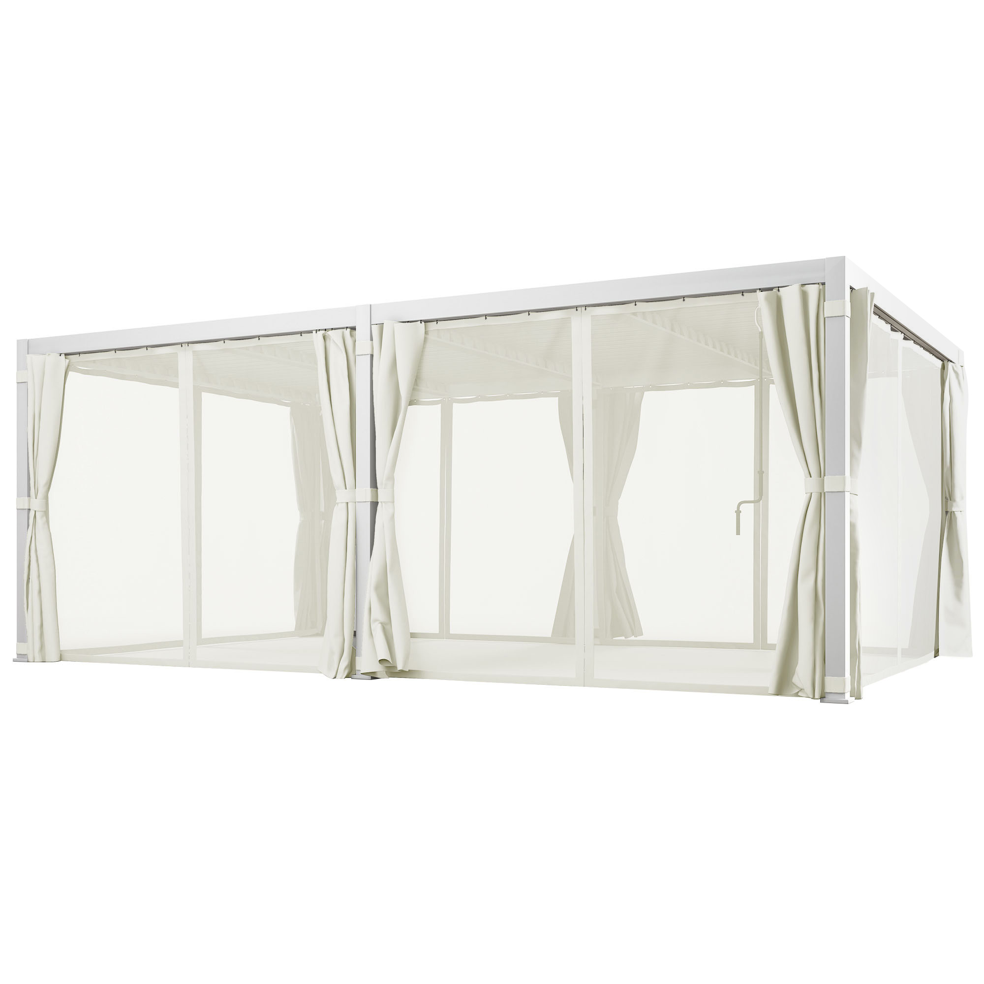 Outsunny 12x19 Aluminum Pergola, with 2 Adjustable Louvred Roofs,Curtains and Nettings, UV-Fighting and Waterproof, for Patio, Cream | Aosom.com