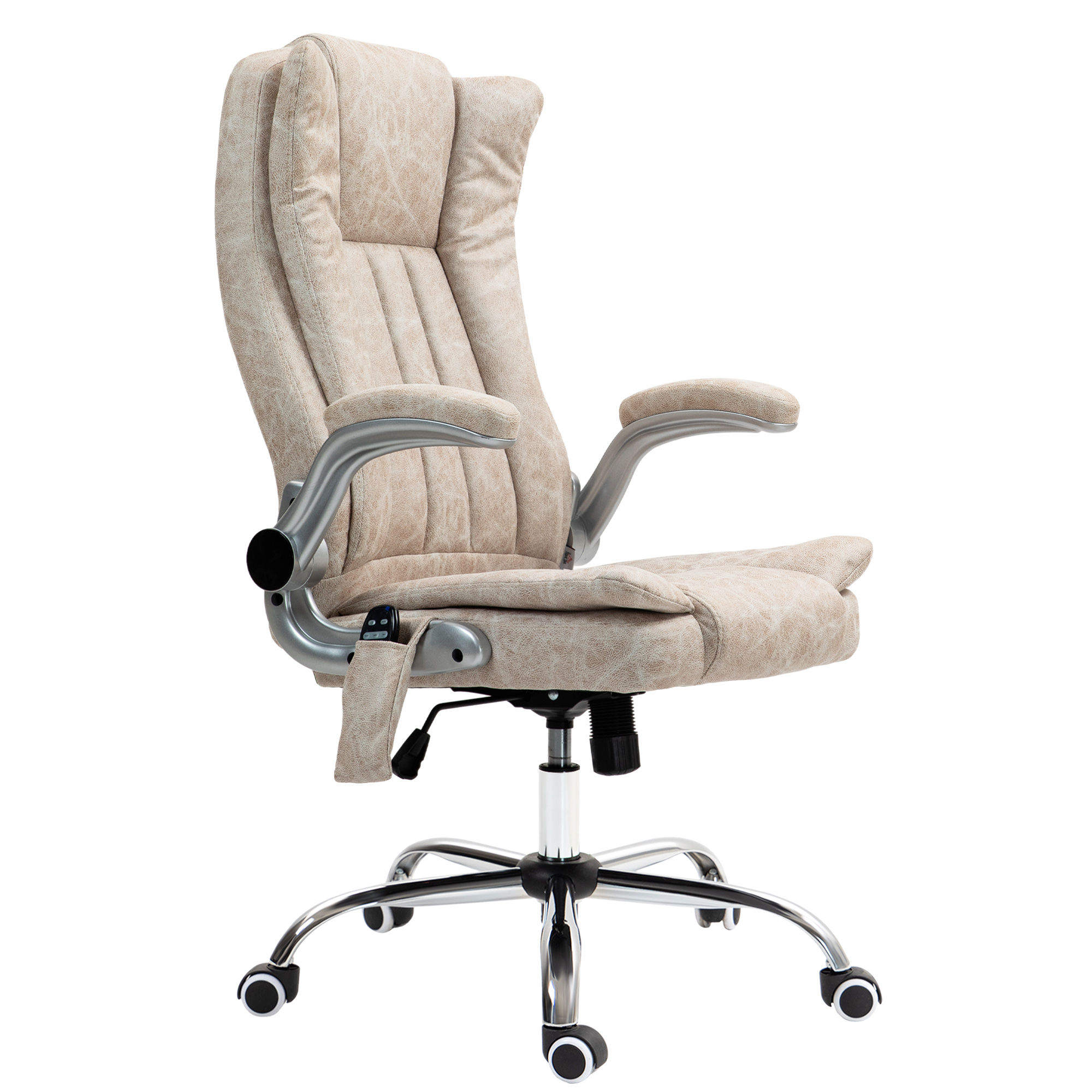 HOMCOM Vibration Massage Office Chair, High Back Heated Desk Chair with Flip-up Armrest, Swivel Wheels, Cream White | Aosom.com