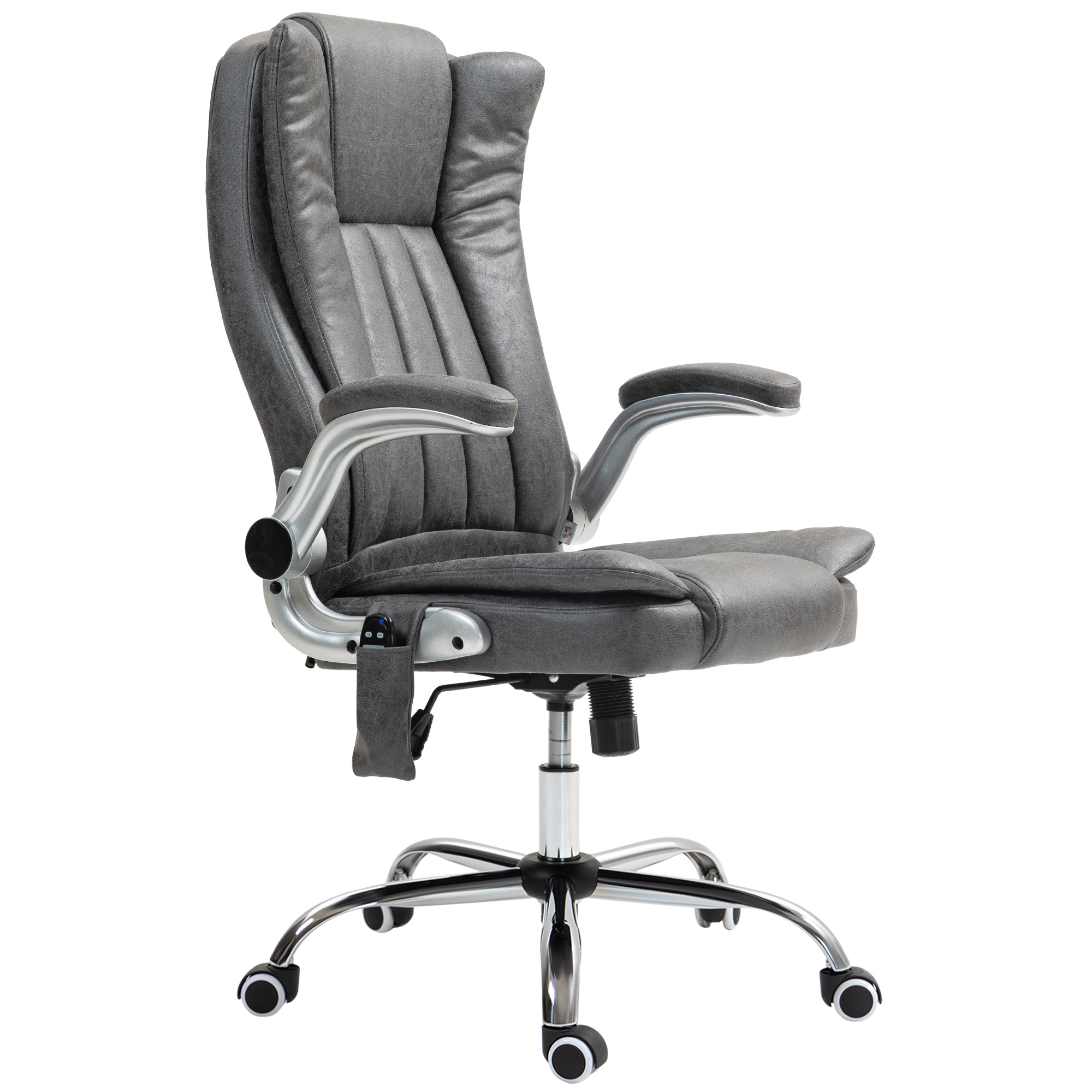 HOMCOM Massage Desk Chair, Vibrating Heated Computer Chair with Swivel Wheels, High Back &amp; Flip-up Armrest, Gray | Aosom.com
