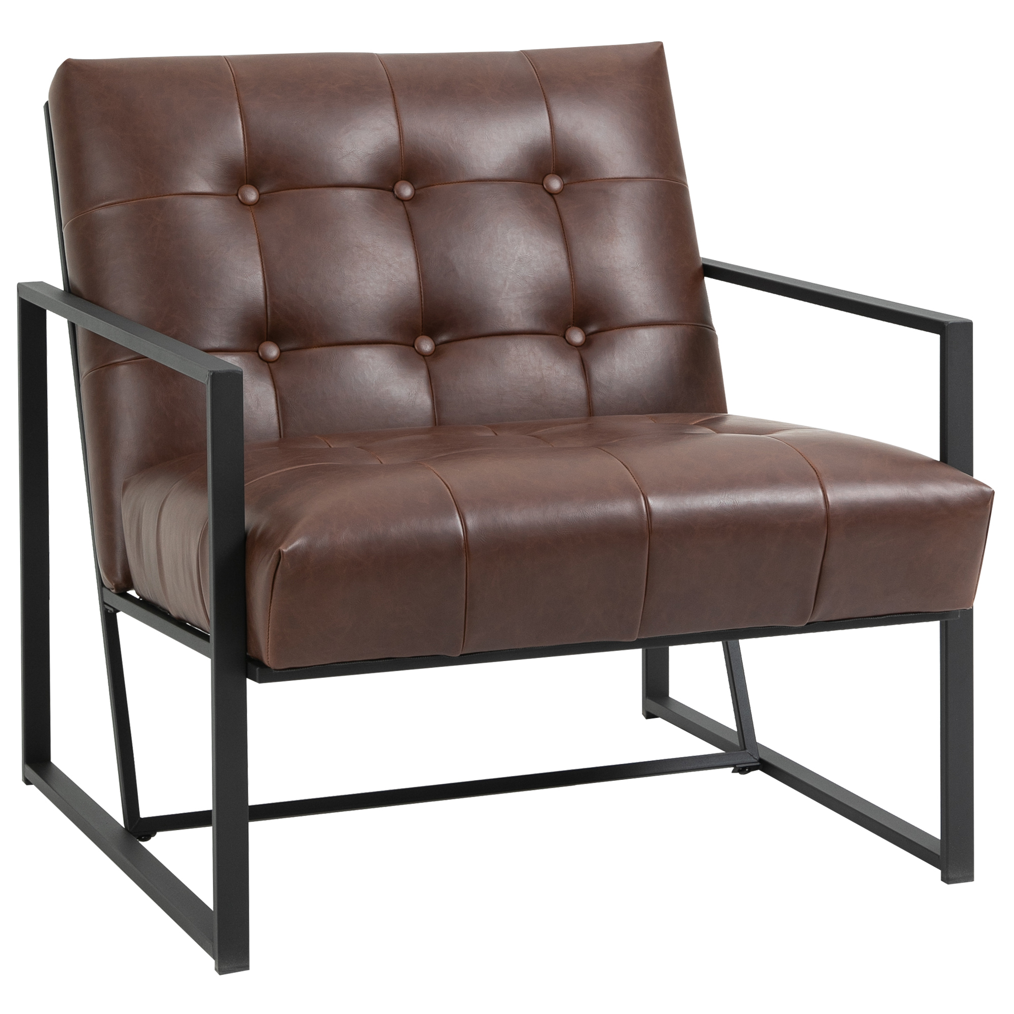 HOMCOM Accent Chair Mid-Century Modern Faux Leather Metal Frame Tufted Brown | Aosom.com