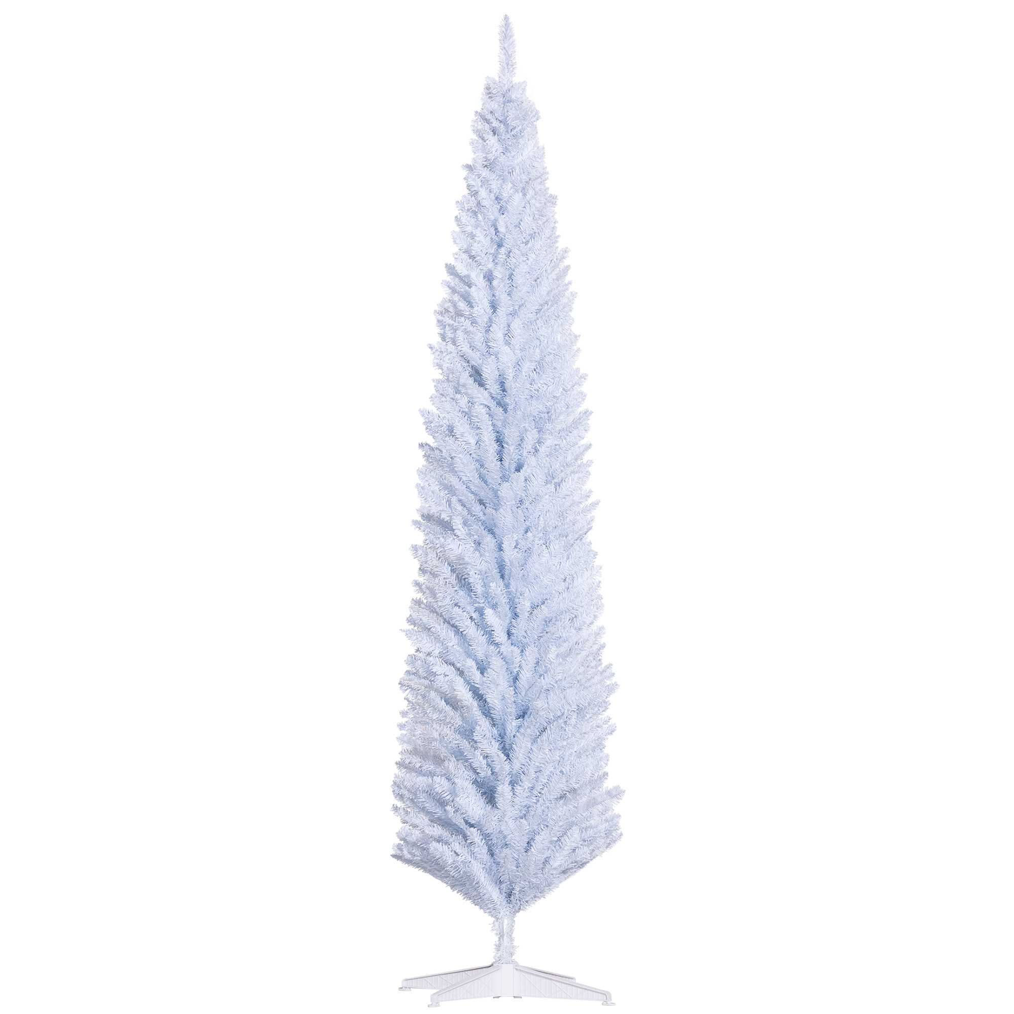 HOMCOM 8ft Tall Skinny Christmas Tree, Unlit Pencil Artificial Christmas Tree w/ 618 Tips &amp; Plastic Base for Holiday, White | Aosom.com