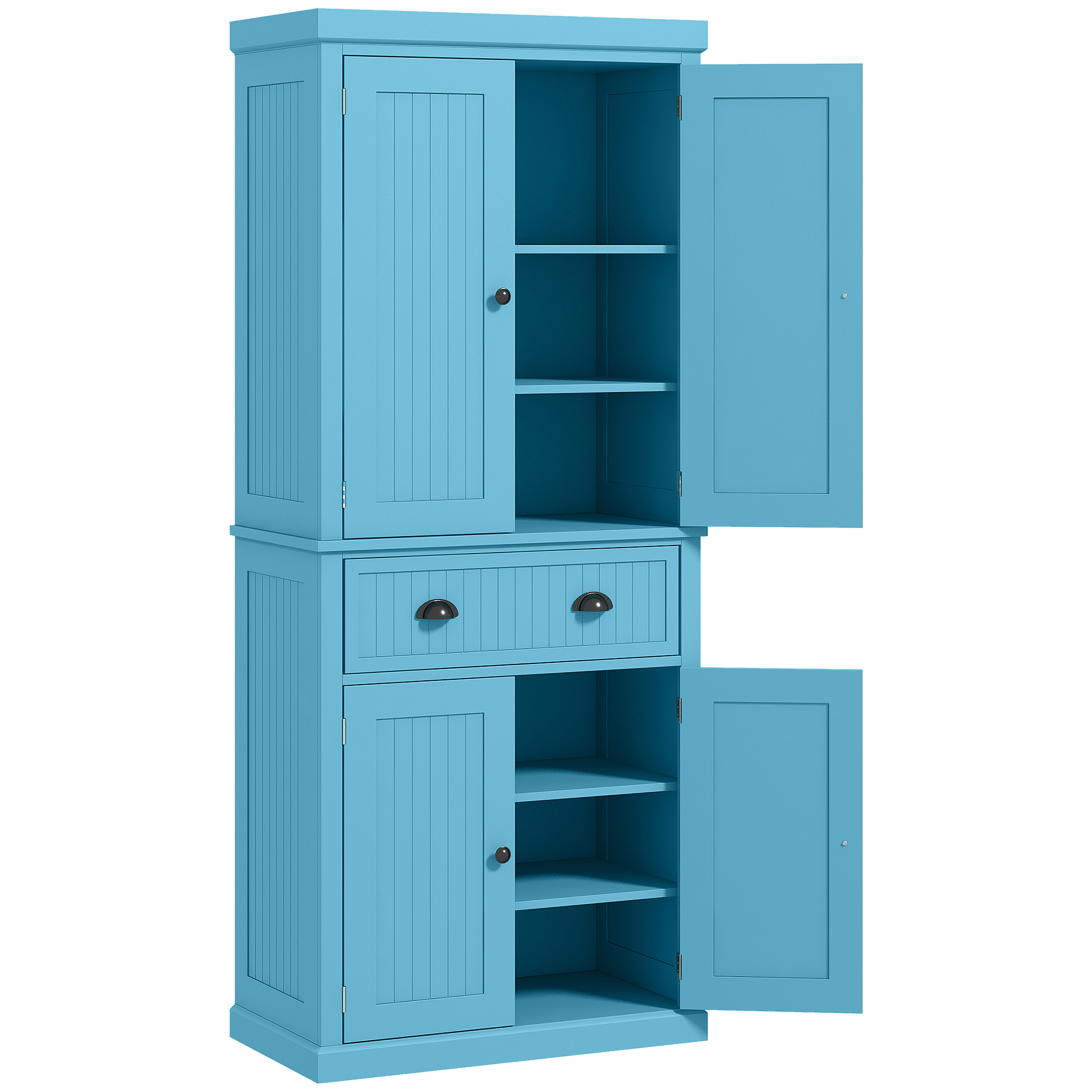 HOMCOM 72 Tall Pantry Cabinet, Storage Cabinets w/ 4 Doors and 3 Adjustable Shelves, Perfect for Kitchen, Laundry, Dark Blue | Aosom.com