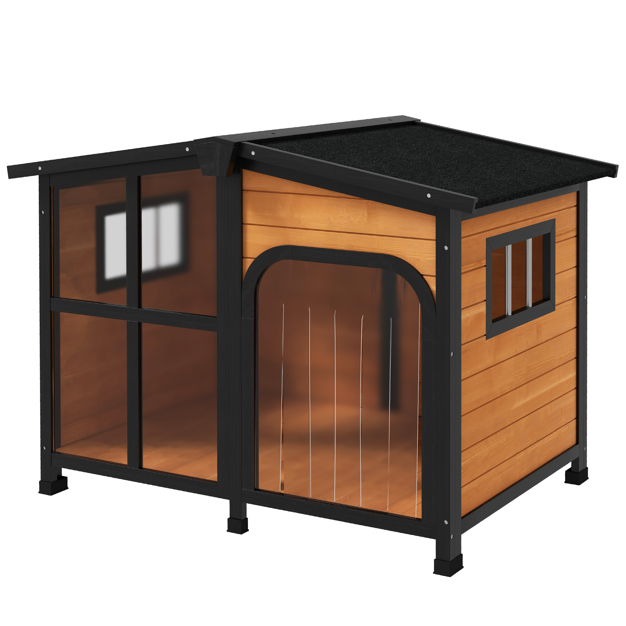 PawHut 43 L Wooden Dog House, Outdoor Waterproof Dog Kennel for Large Dogs with Openable Roof &amp; Giant Window, Yellow | Aosom.com