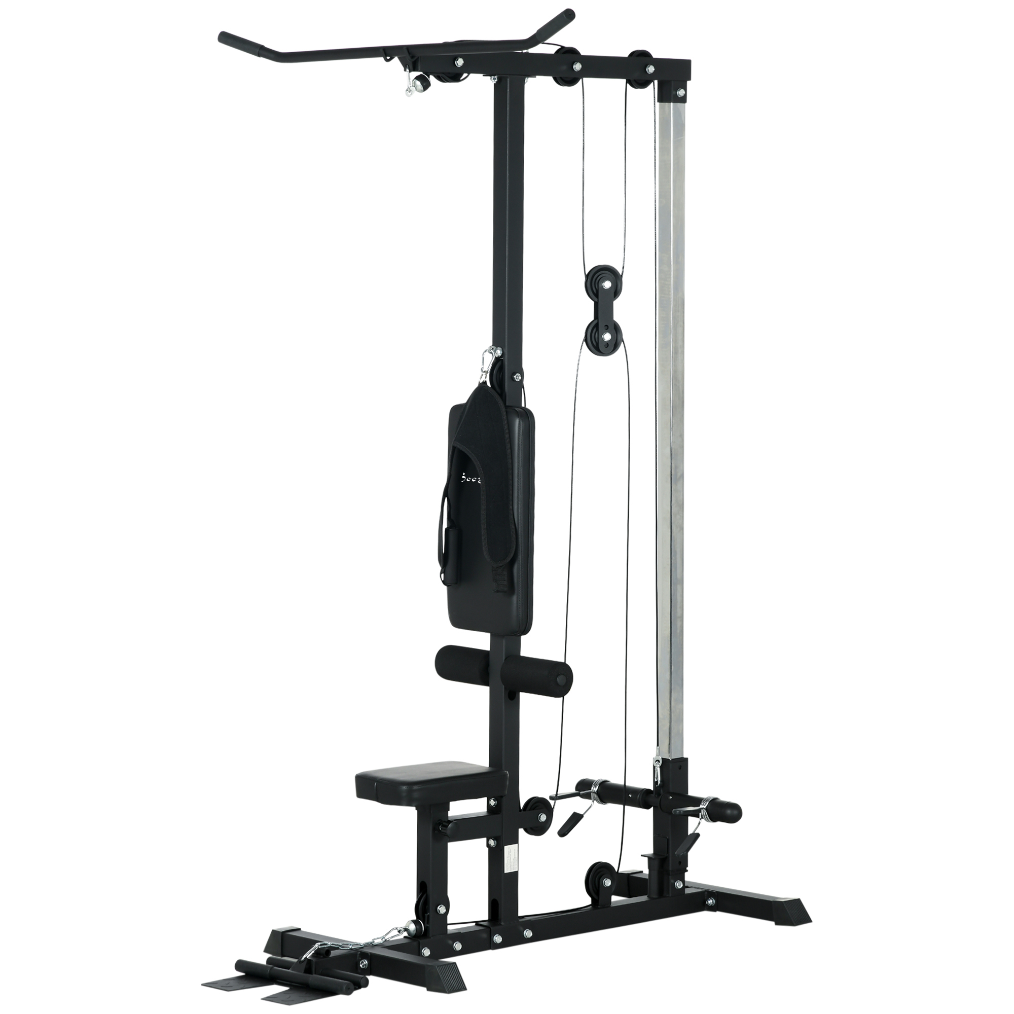 Soozier LAT Pull Down Machine with High Low Pulley Adjustable Seat Weighted Bar Set Black for Home Gym | Aosom.com
