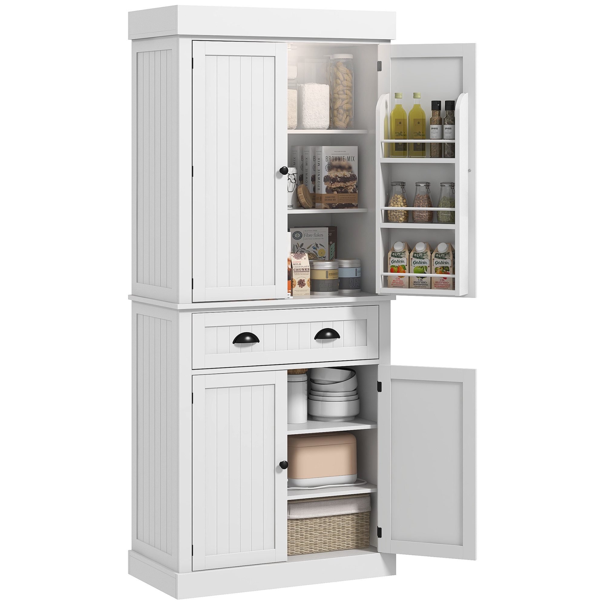 HOMCOM 71 Tall Pantry Cabinet, Kitchen Storage w/ LED Lights, Drower &amp; Adjustable Shelves, Freestanding Pantry for Dining, White | Aosom.com
