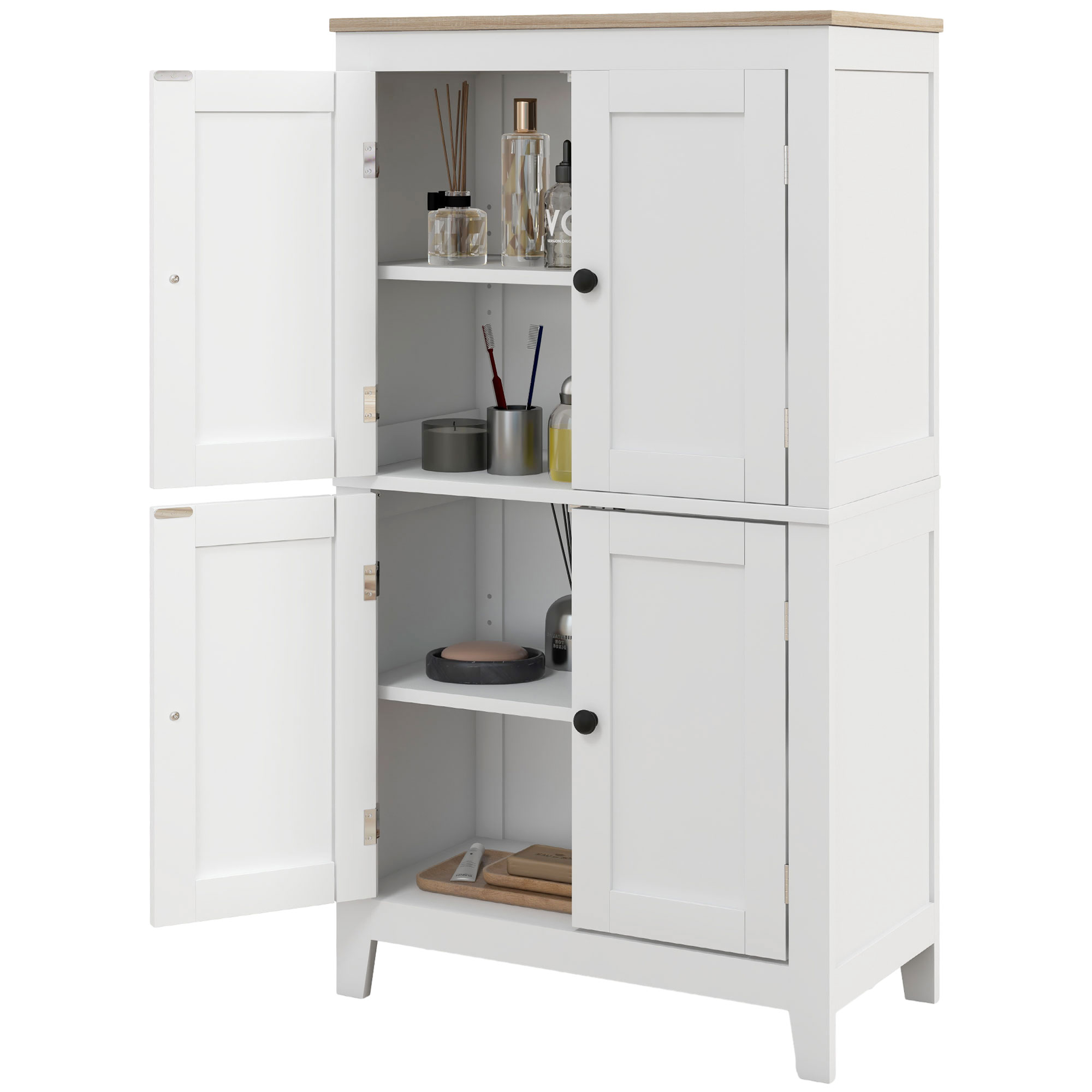 HOMCOM Bathroom Storage Cabinet, Modern Bathroom Floor Cabinet with 4 Doors and 2 Adjustable Shelves, White | Aosom.com