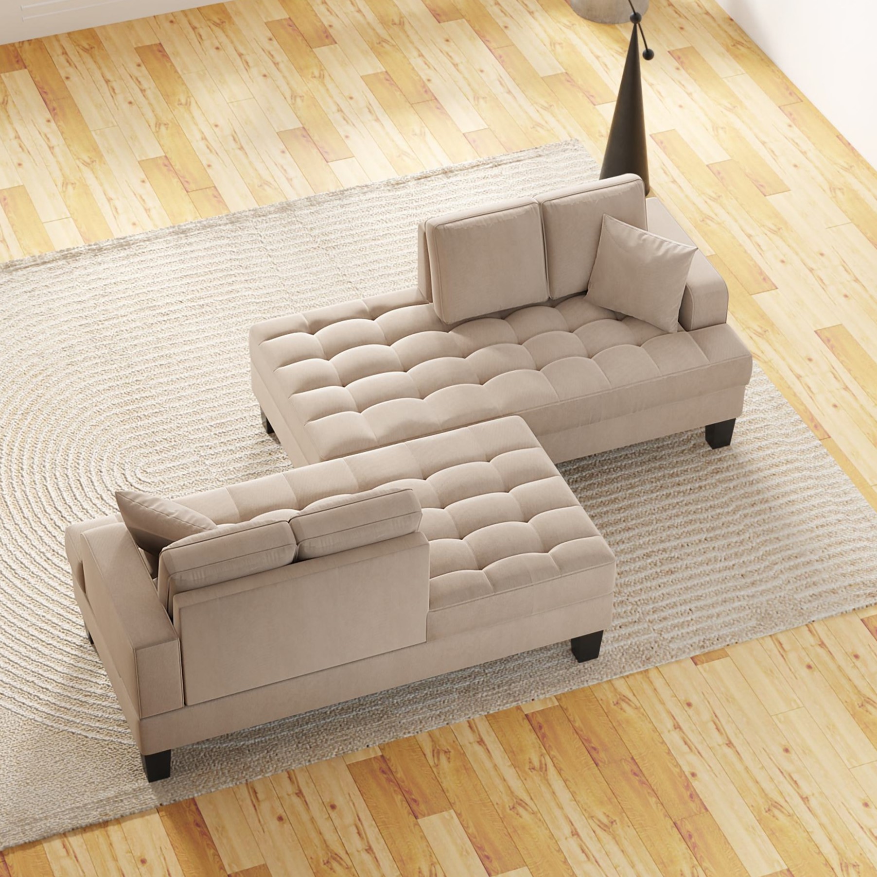 2 Pieces Deep Tufted Modern Chaise Lounge with Pillows and Arms, Sleeper Sofa Set for Living Room, 64 L x 31.5 W x 33 H, Warm Grey | Aosom.com