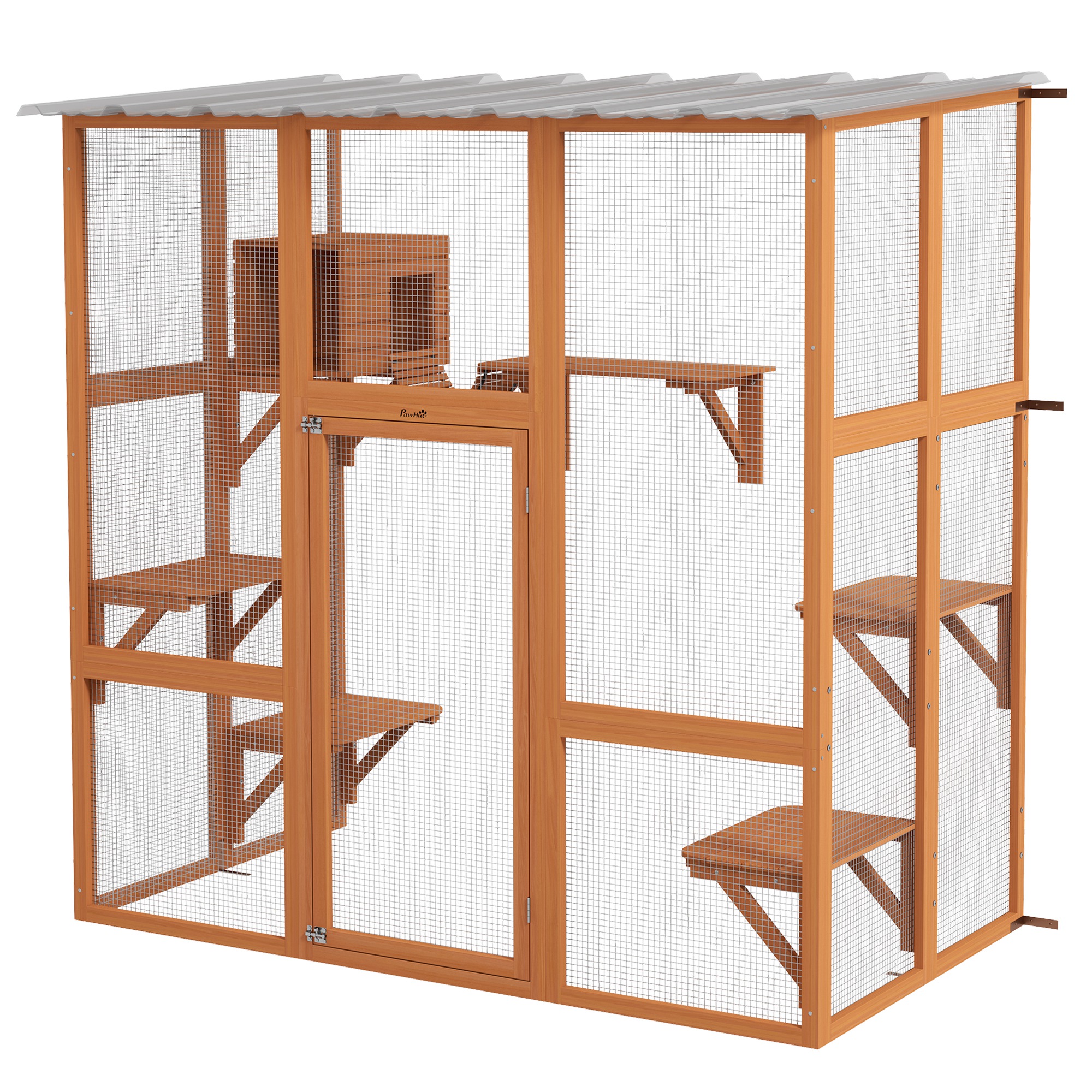 PawHut Cat Catio Outside Cat Enclosure with Scratching Posts, Weather Protection Roof for 1-2 Kitties, Orange| Aosom.com
