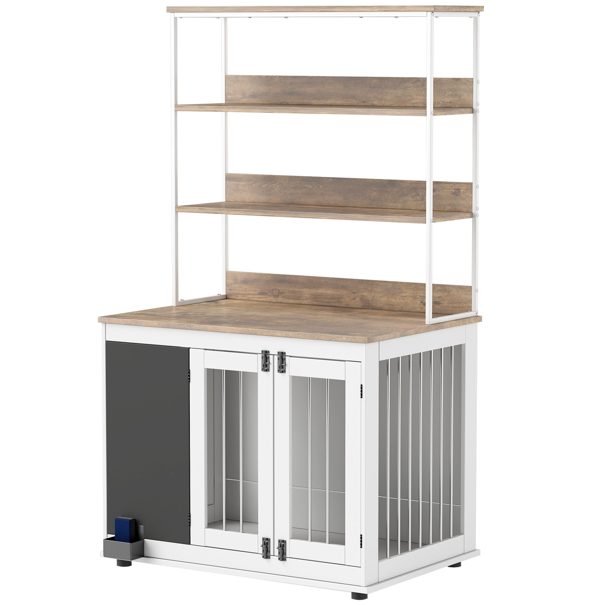 PawHut 39 Dog Crate Furniture for Large Dogs w/ Storage Shelf, Three Doors, Blackboard &amp; Non-slip Foot Pads, White | Aosom.com