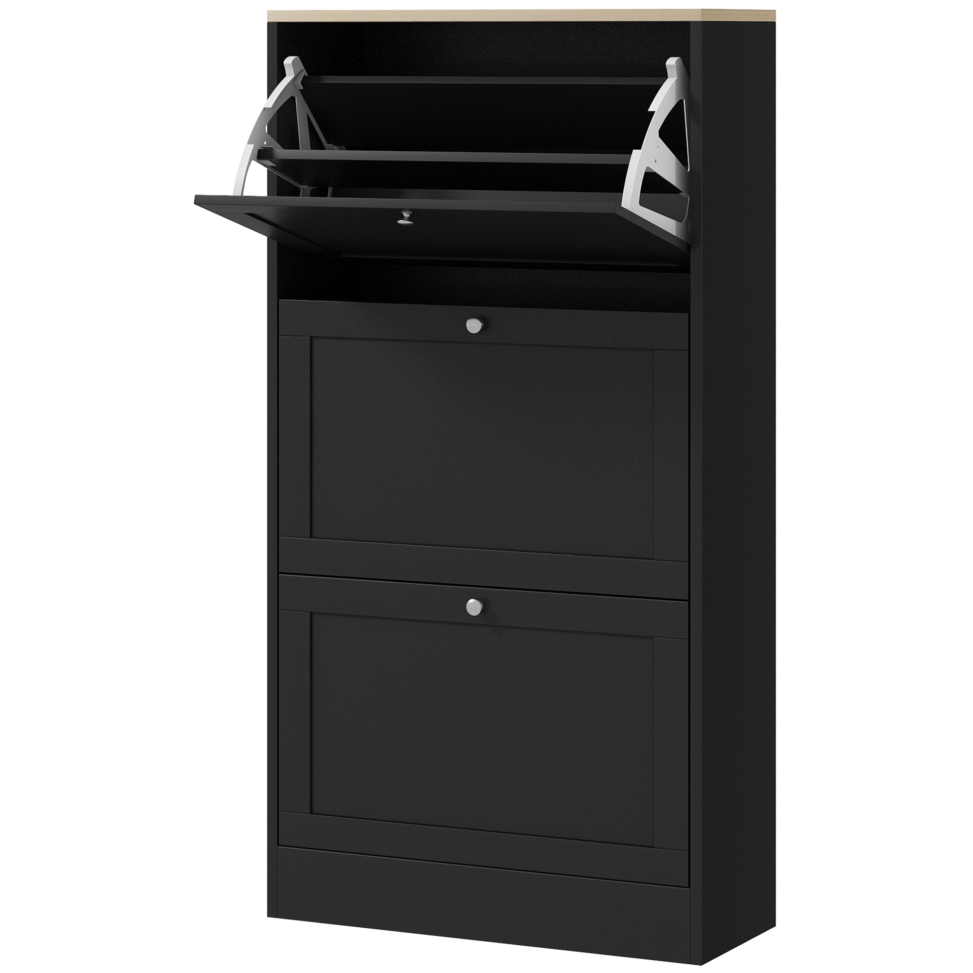 HOMCOM Modern Shoe Storage Cabinet with 3 Flip Drawers and Adjustable Shelves for 18 Pairs of Shoes, Black | Aosom.com