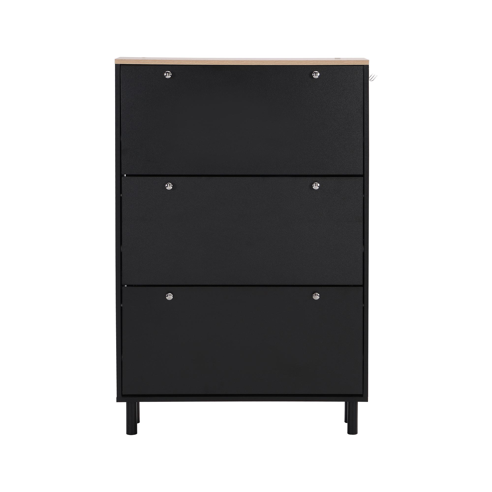 Narrow Design Shoe Cabinet with 3 Flip Drawers, Black | Aosom.com