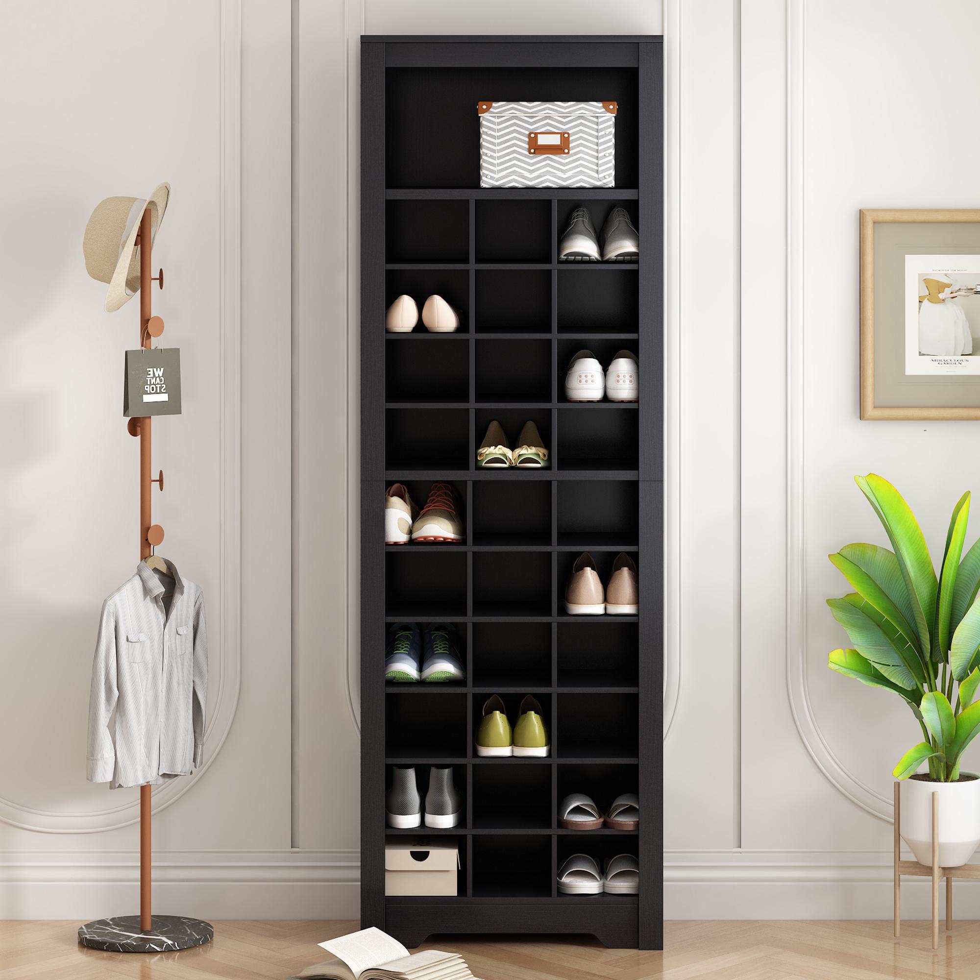 Contemporary Shoe Cabinet with Multiple Storage Capacity, Free Standing Tall Cabinet, Slim Shoe Cupboard, 24.5 L x 13 W x 74 H, Black | Aosom.com