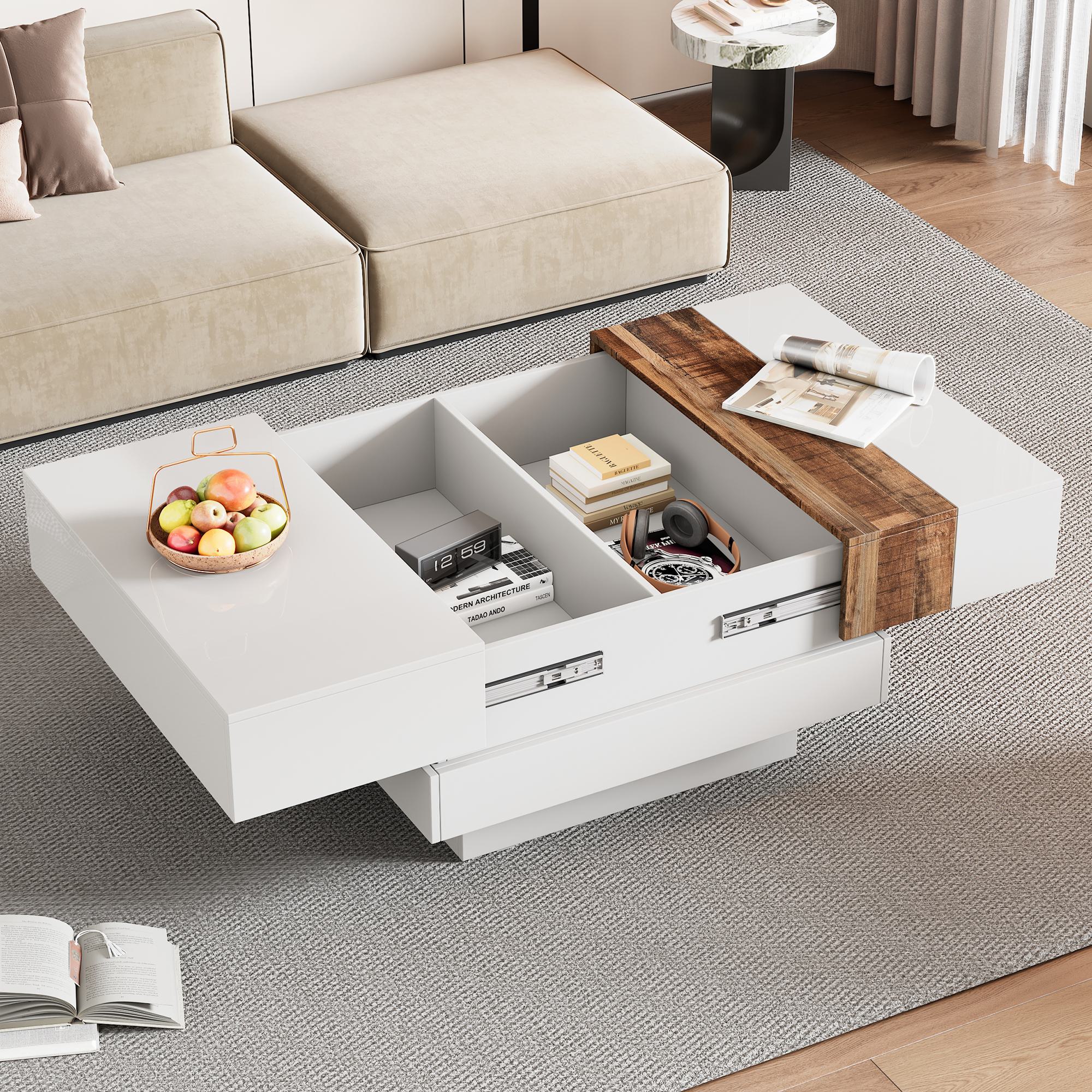 31.5&#039;&#039; Square Coffee Table with Sliding Tabletop and Hidden Storage Compartment, End Table with Gloss Finish, Extendable to 45.5&#039;&#039;, White | Aosom.com