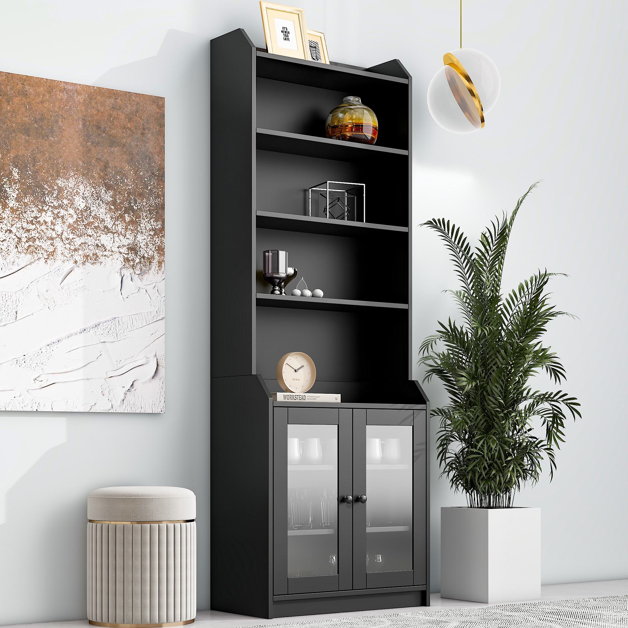 Elegant Versatile Tall Cabinet with Acrylic Door and Adjustable Shelves, Storage Cabinets for Living Room, 27.5L x 14.5W x 78.5H, Black | Aosom.com